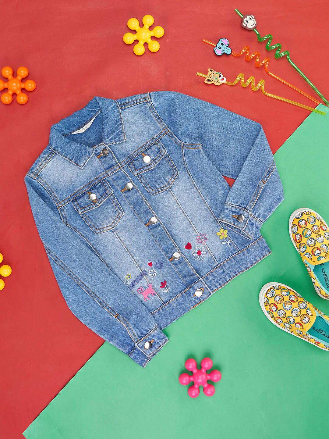 

Pantaloons Junior Girls Spread Collar Cotton Denim Jacket, Blue
