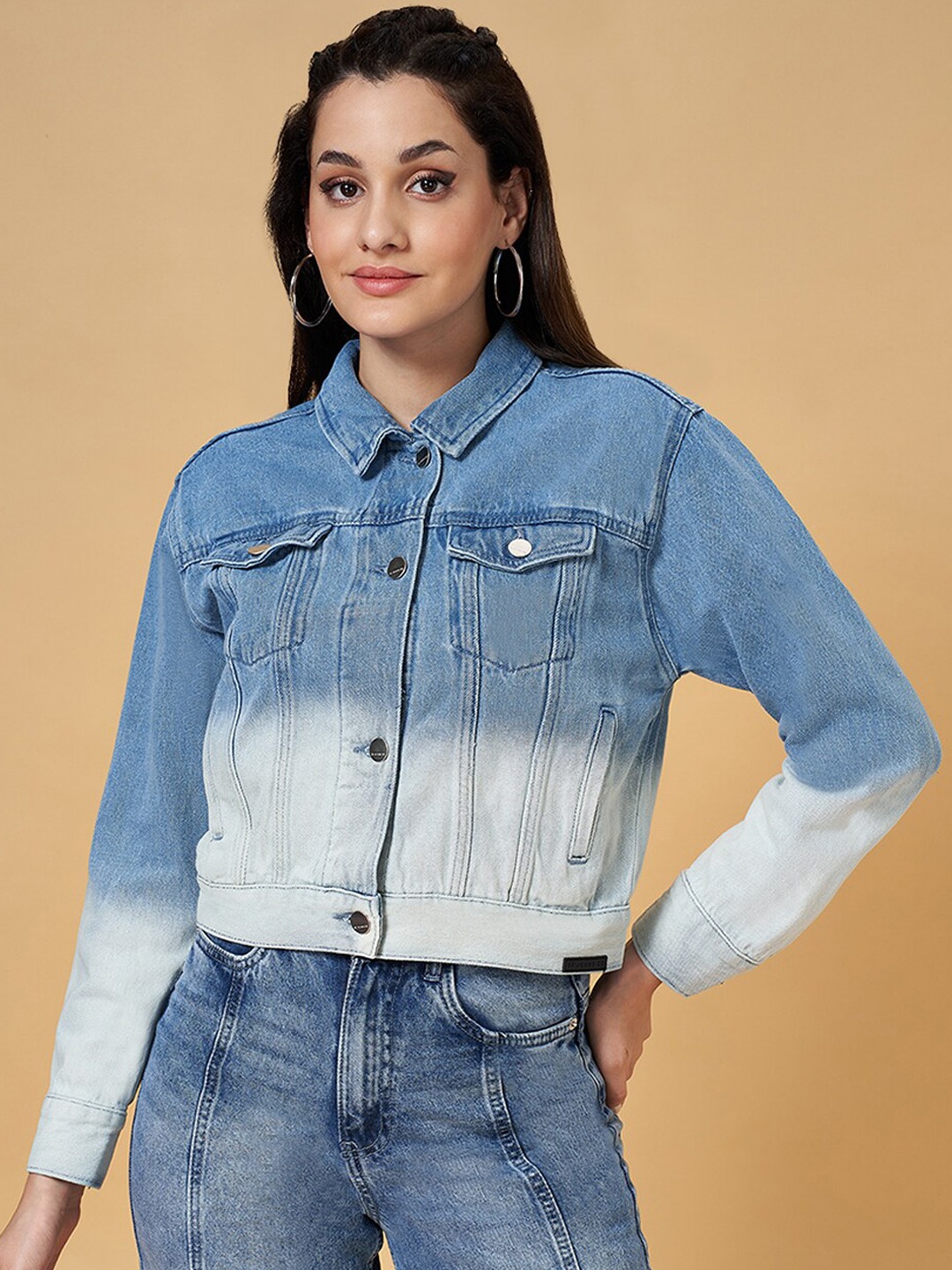 

SF JEANS by Pantaloons Washed Cotton Crop Denim Jacket, Blue