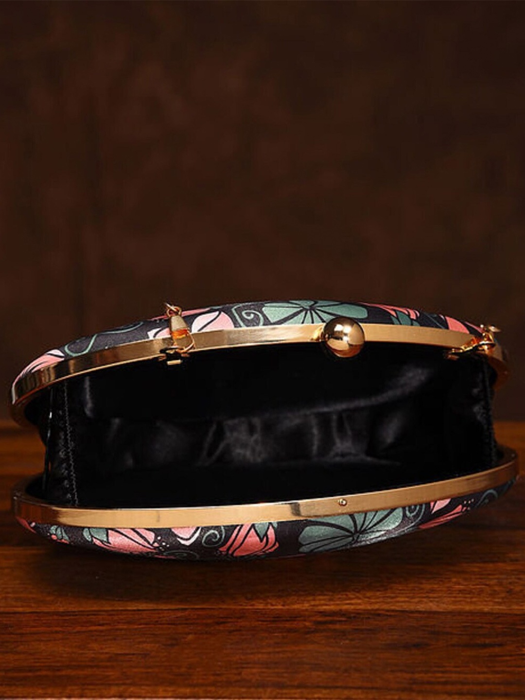 

Jalwa Art Floral Printed Box Clutch, Black