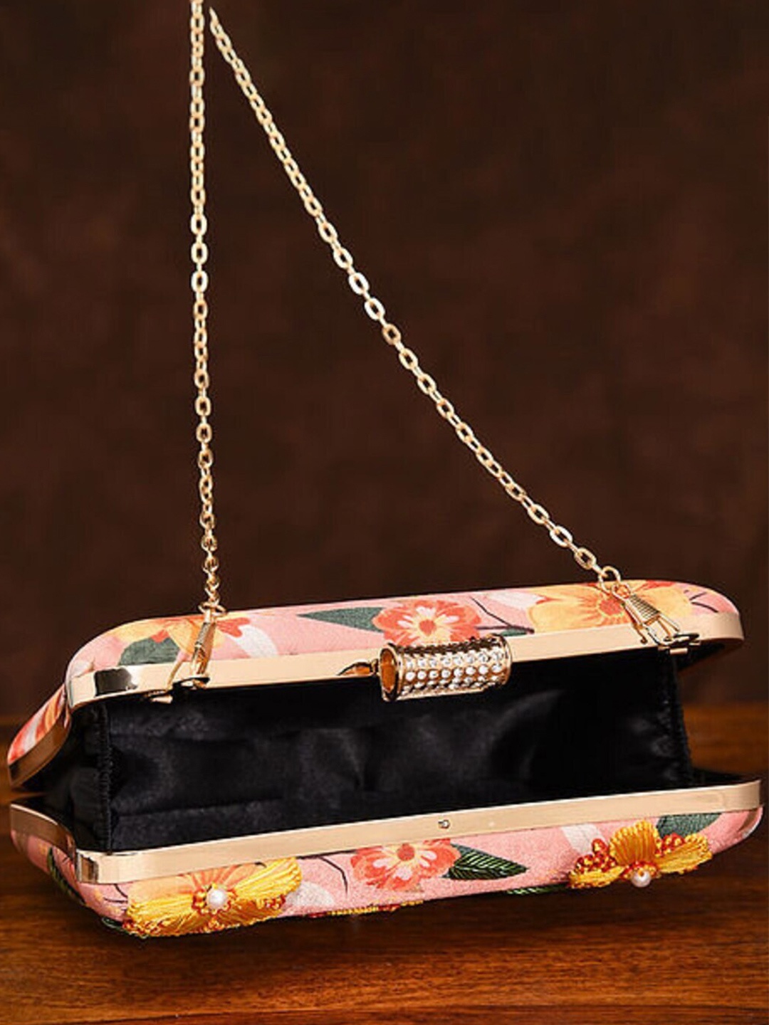 

Jalwa Art Embroidered Box Clutch, Pink