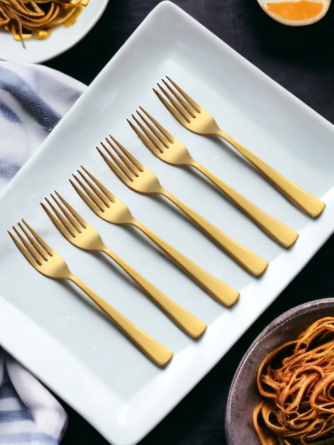 

FNS Alexa Gold Toned 6 Pieces Stainless Steel Table Forks