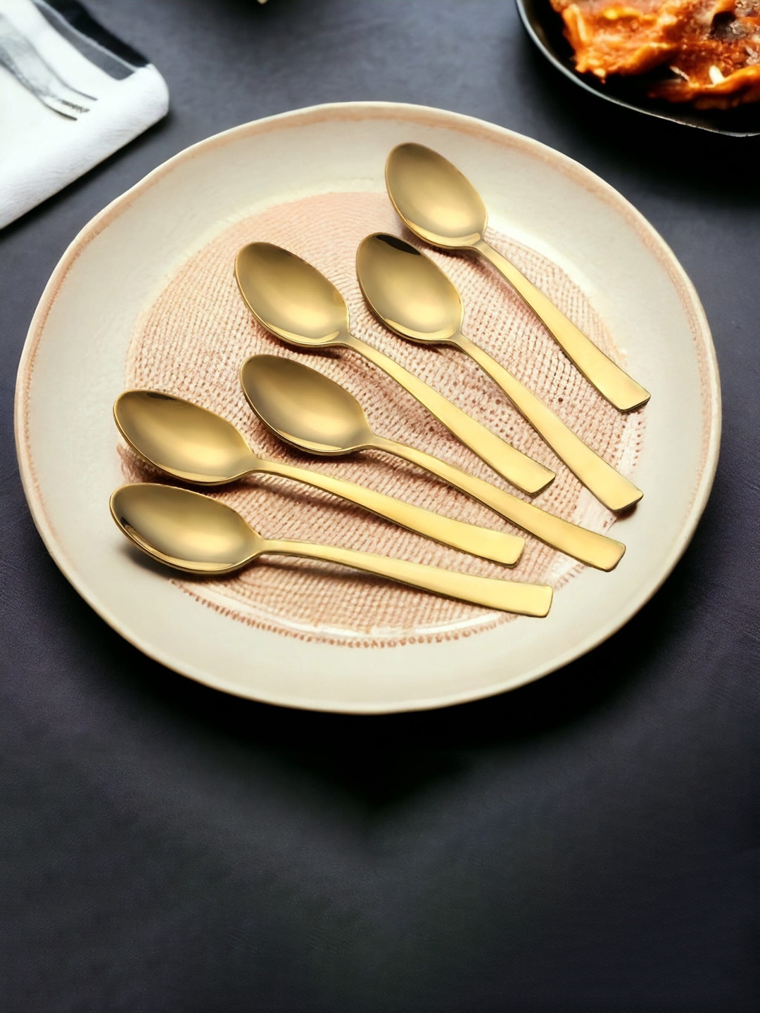 

FNS Metallic-Toned 6-Pieces Stainless Steel Dessert Spoons, Gold