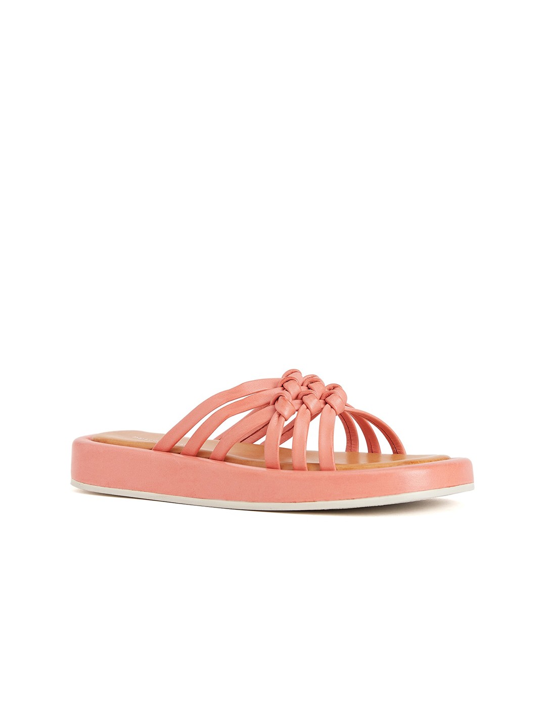 

Peach Flores Knotted Leather Open Toe Flats, Pink