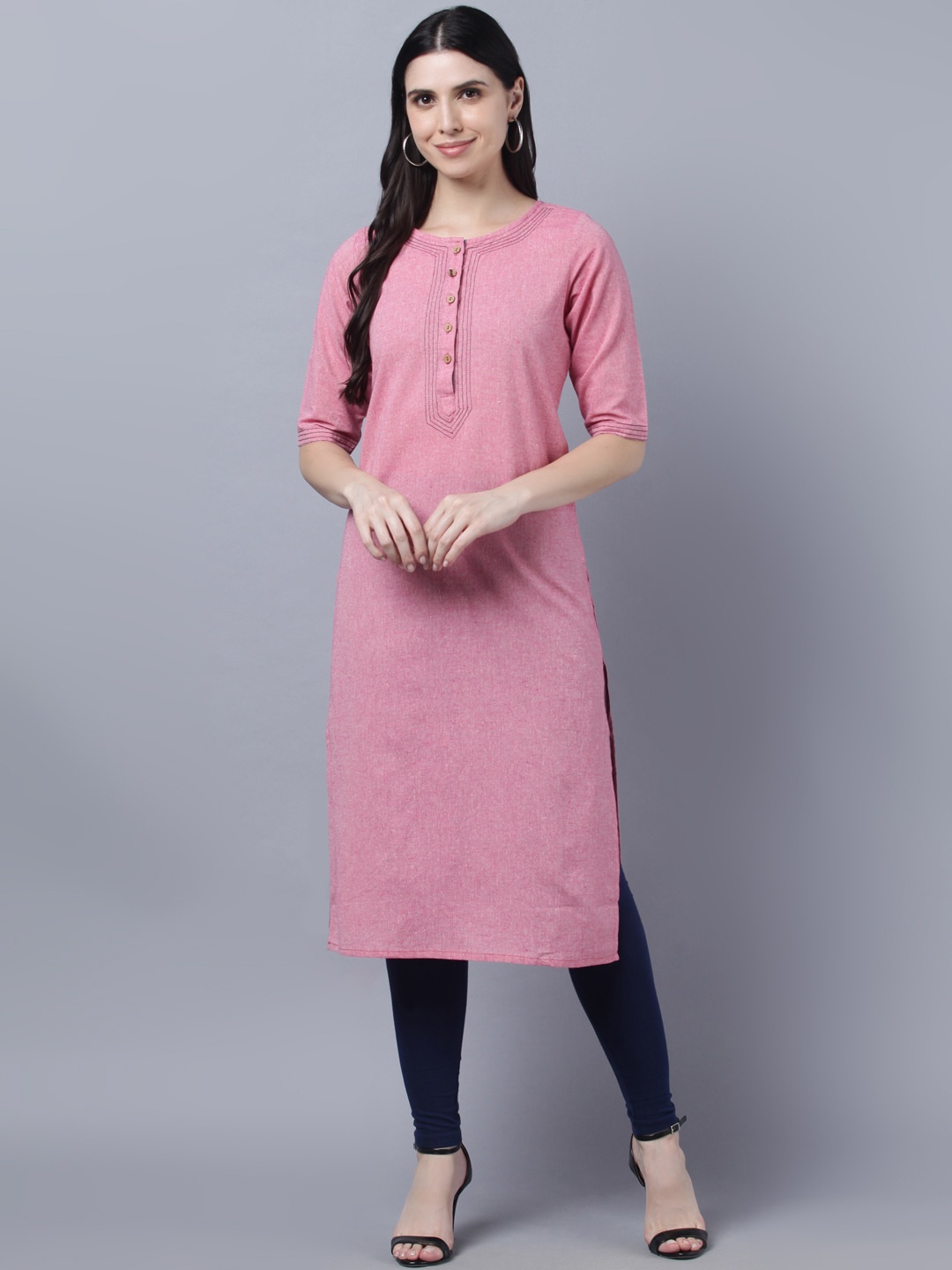 

KALINI Round Neck Cotton Kurta, Pink