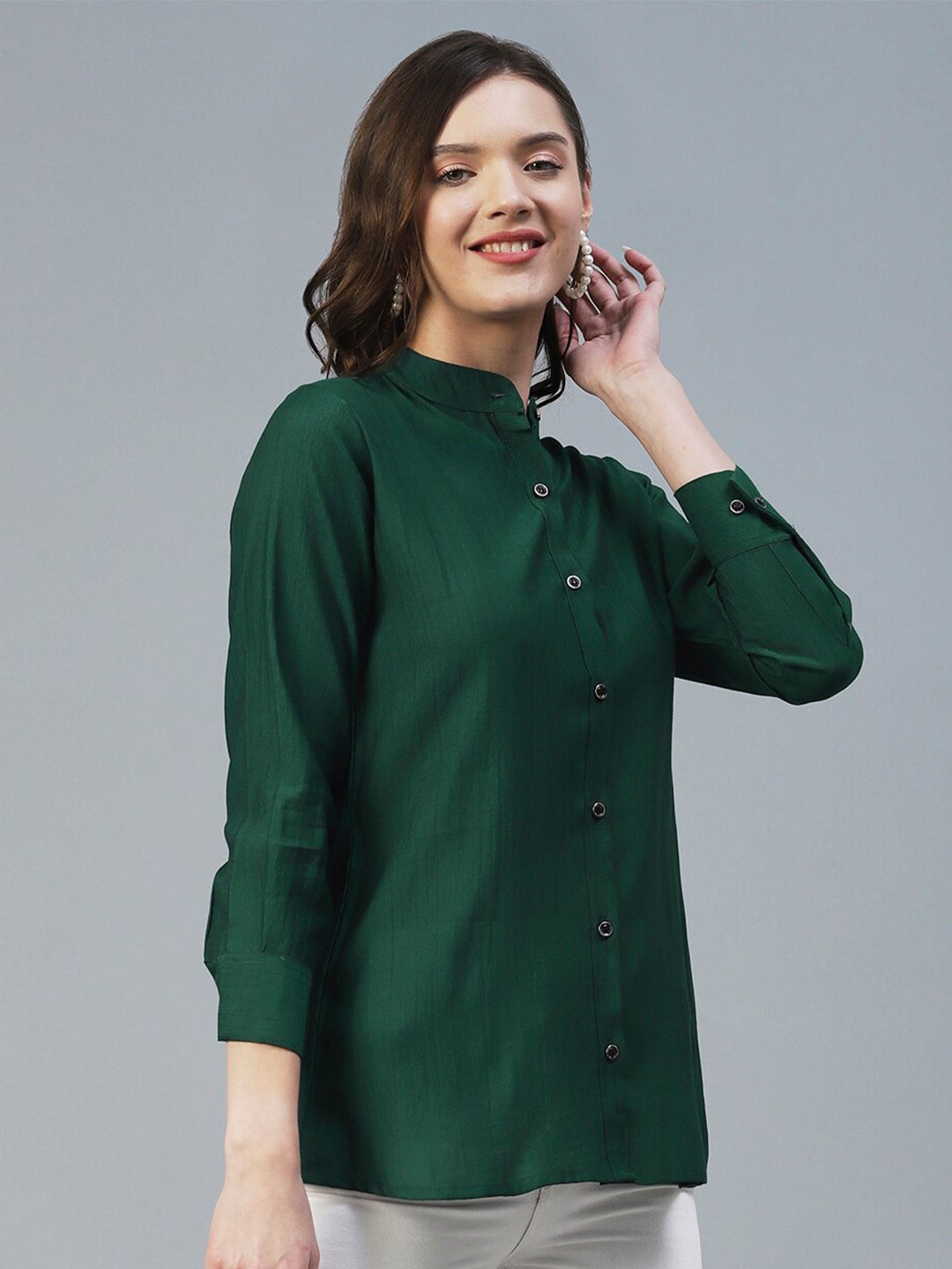 

KALINI Mandarin Collar Semiformal Shirt, Green