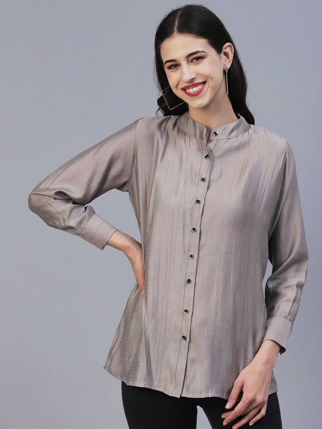 

KALINI Mandarin Collar Shirt, Grey