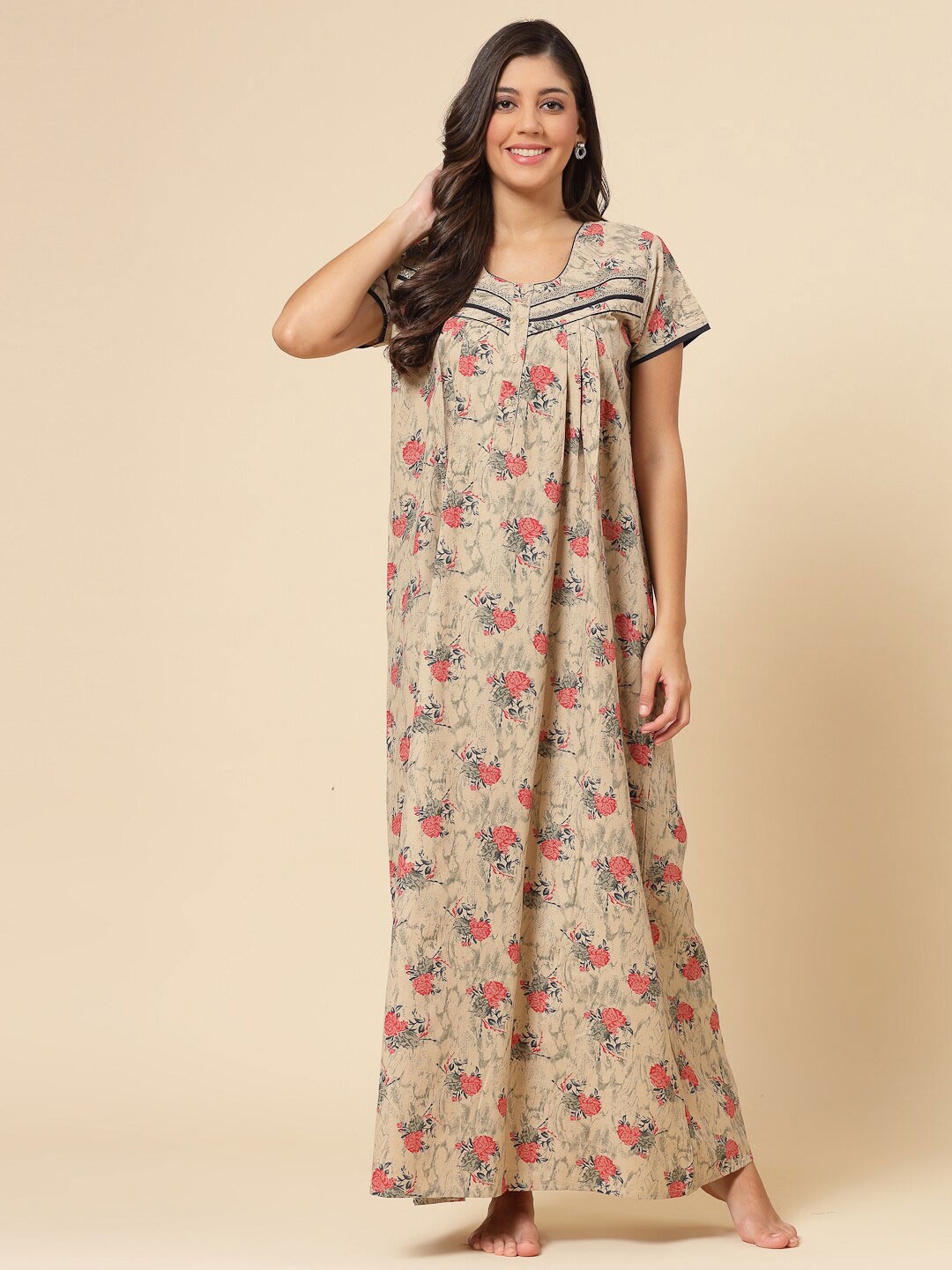 

Sweet Dreams Floral Printed Maxi Nightdress, Beige