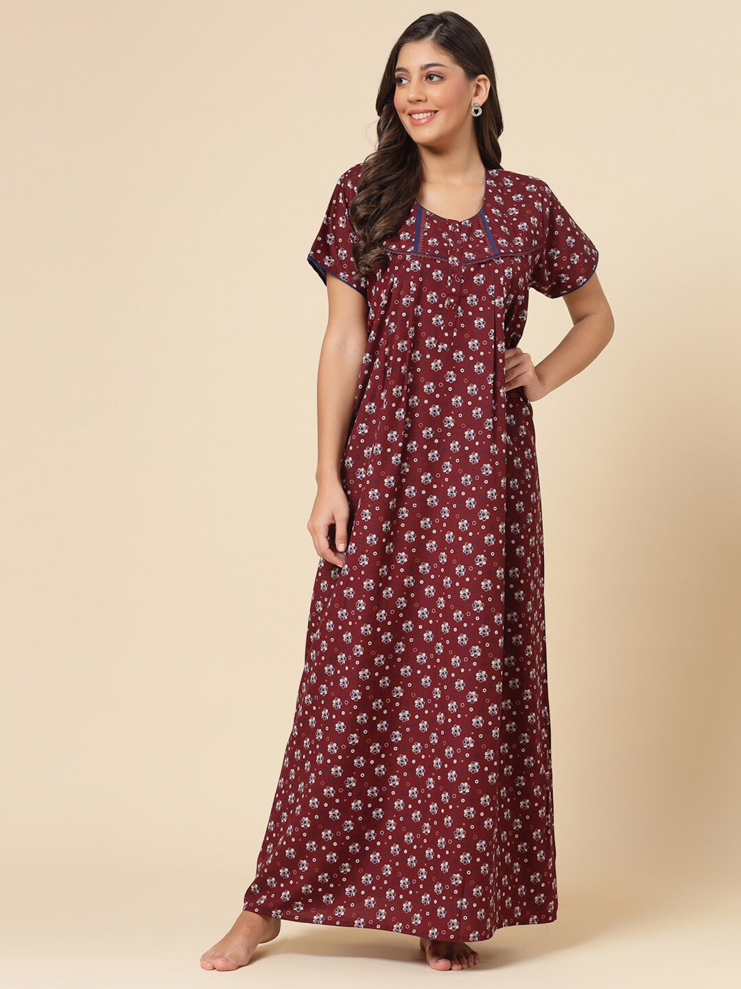 

Sweet Dreams Floral Printed Maxi Nightdress, Maroon