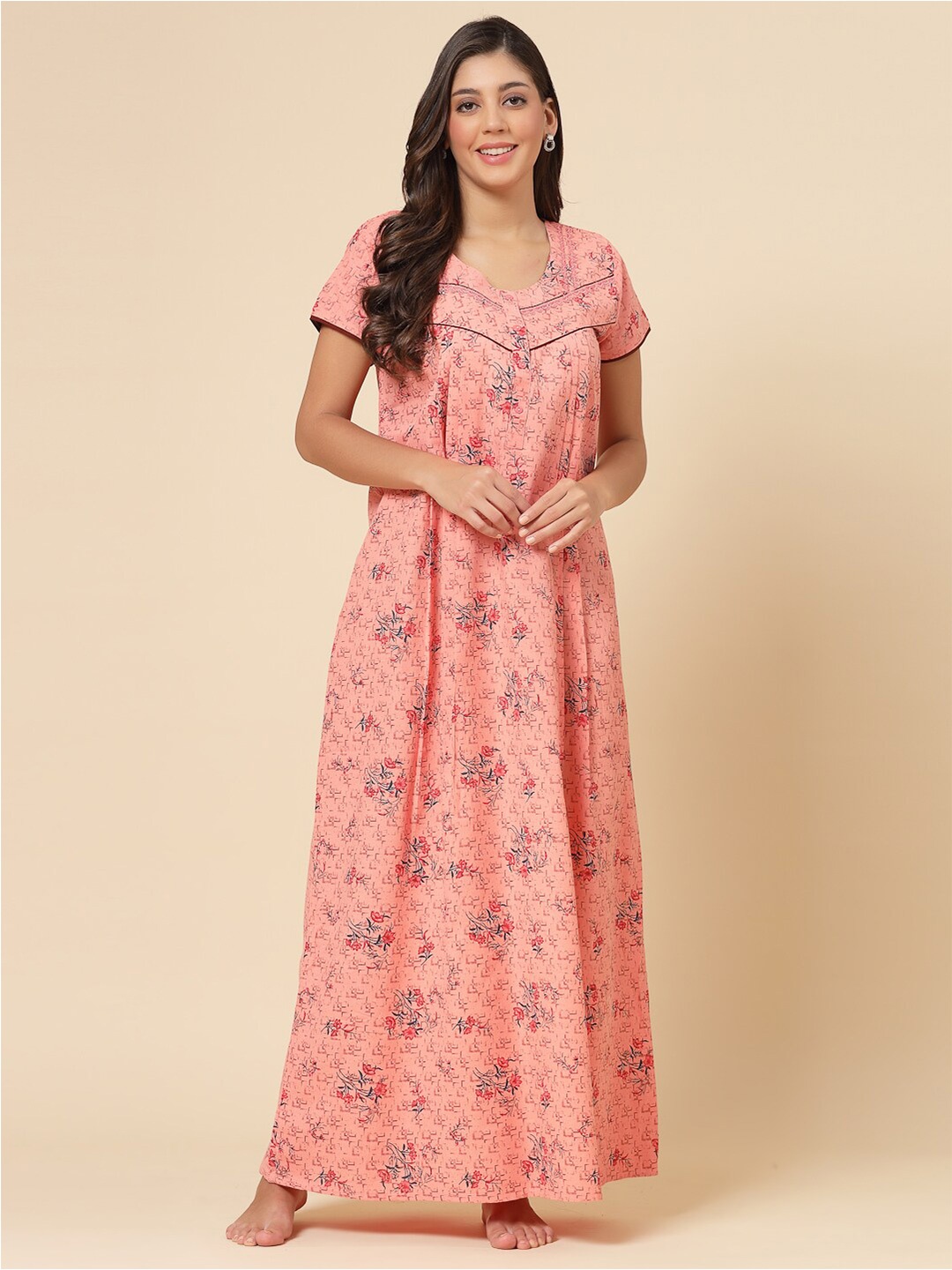 

Sweet Dreams Floral Printed Maxi Nightdress, Peach
