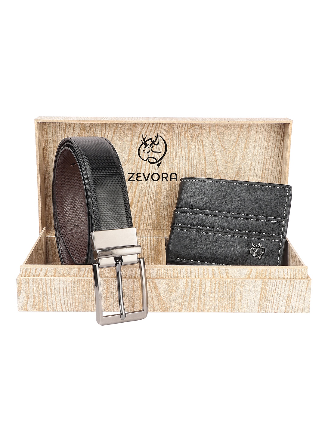 

ZEVORA Men Reversible Belt And Wallet Accessory Gift Set, Black