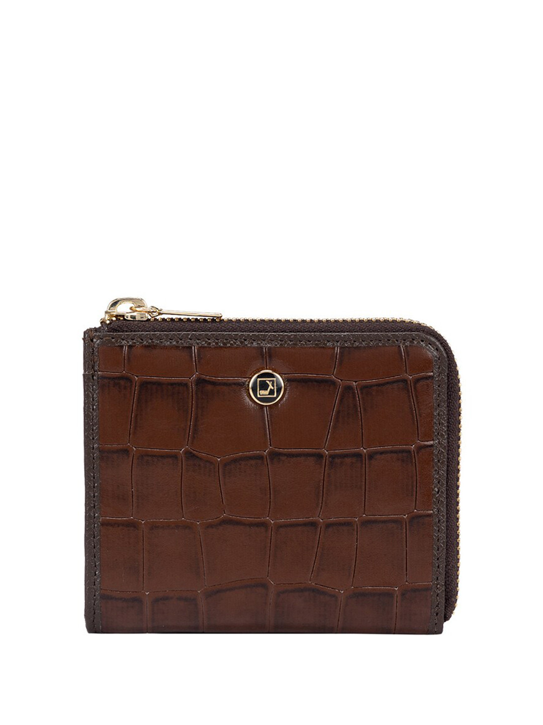 

Da Milano Unisex Geometric Textured Leather Zip Around Wallet, Brown