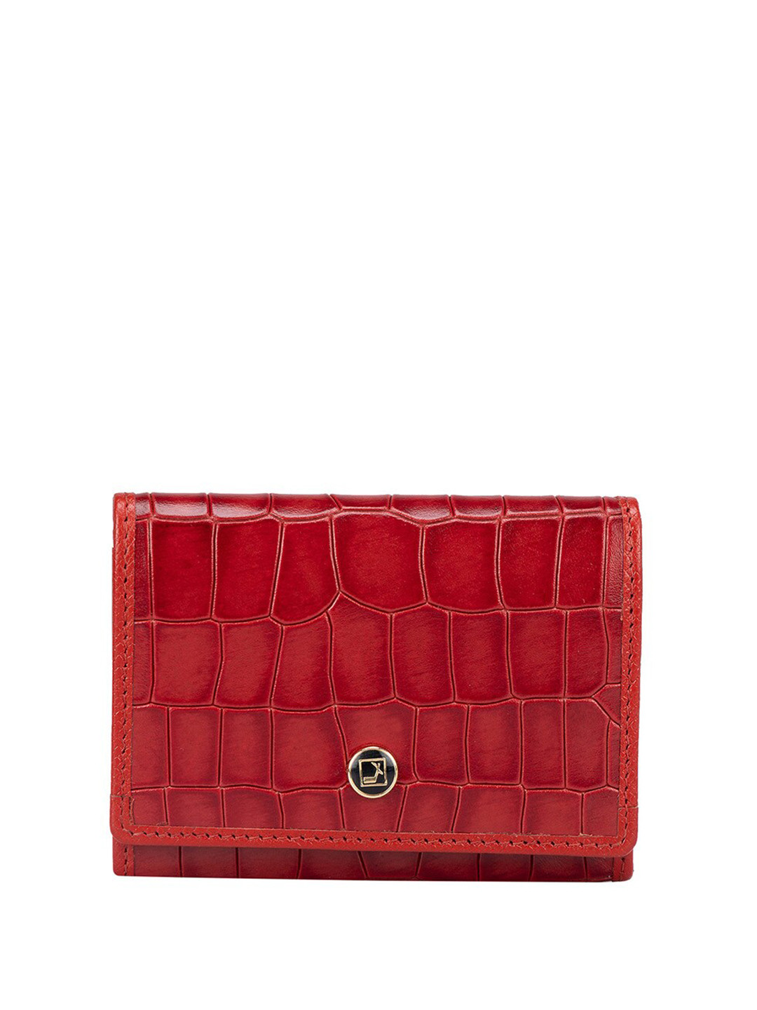 

Da Milano Unisex Geometric Textured Leather Card Holder, Red
