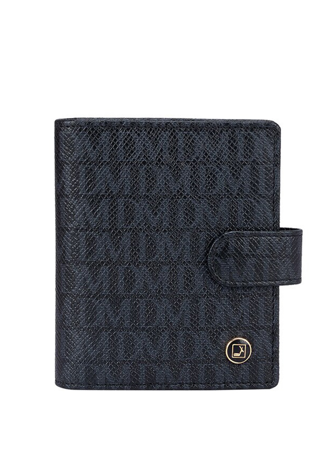 

Da Milano Unisex Brand Logo Textured Leather Three Fold Wallet, Black