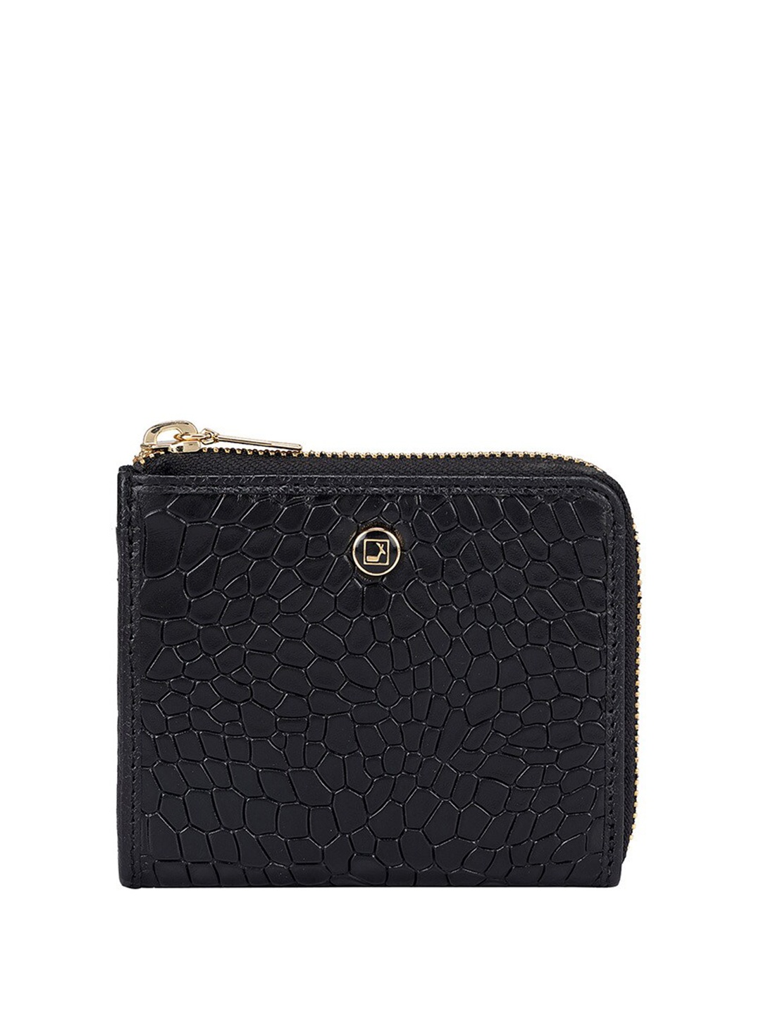 

Da Milano Unisex Textured Buckle Detail Leather Zip Around Wallet, Black