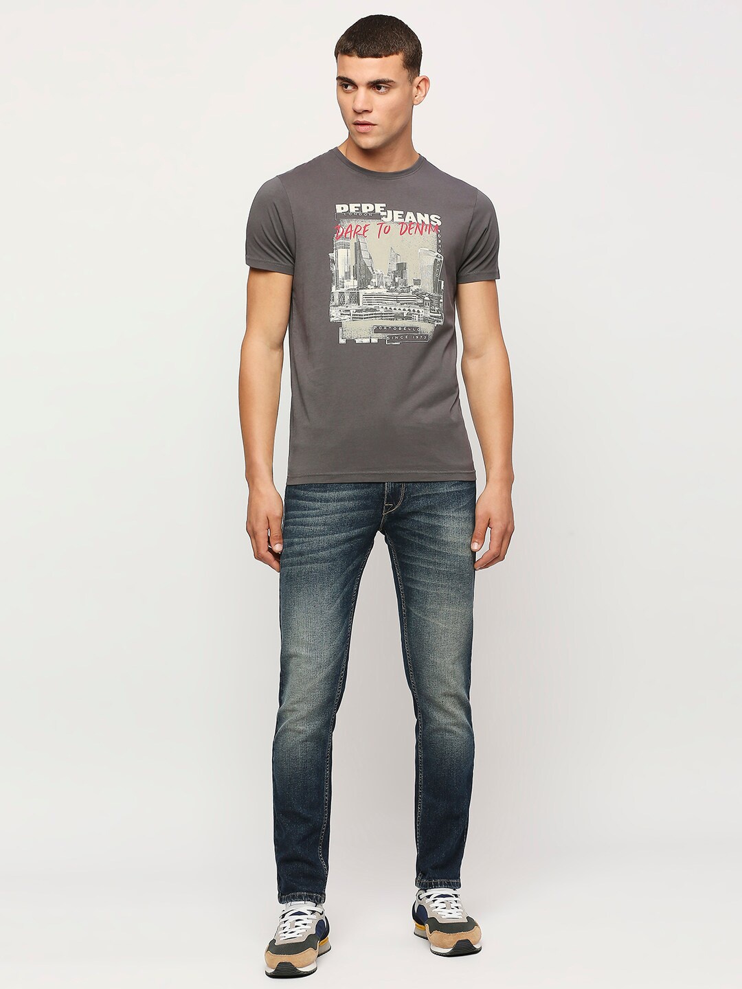 

Pepe Jeans Printed Short Sleeves Slim Fit Pure Cotton T-shirt, Grey