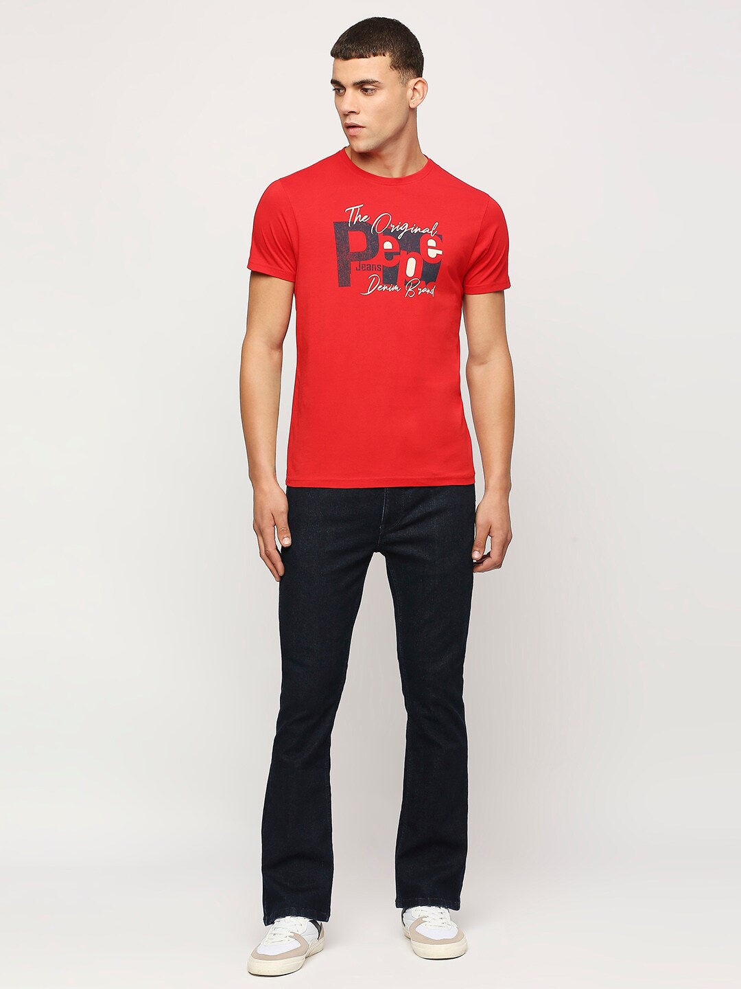 

Pepe Jeans Printed Short Sleeves Slim-Fit Pure Cotton T-shirt, Red