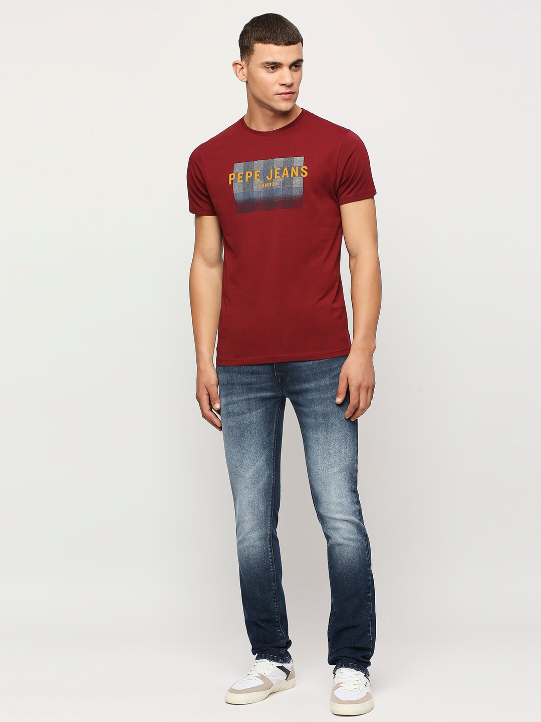 

Pepe Jeans Typography Printed Round Neck Slim Fit Pure Cotton T-shirt, Red