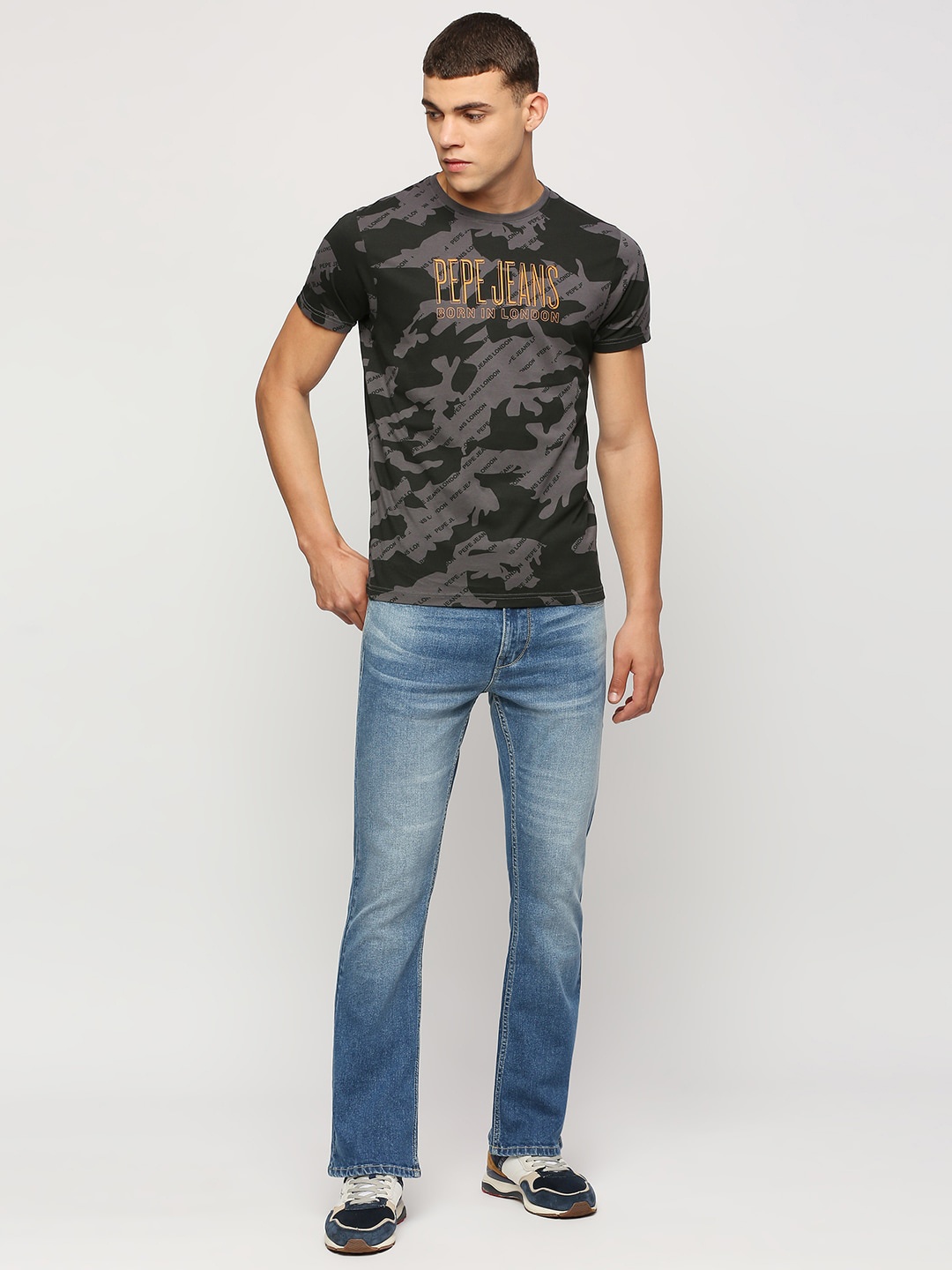 

Pepe Jeans Camouflage Printed Slim Fit Pure Cotton T-shirt, Grey