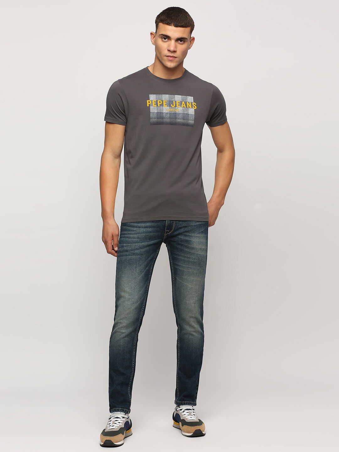 

Pepe Jeans Typography Printed Slim Fit Pure Cotton T-shirt, Grey