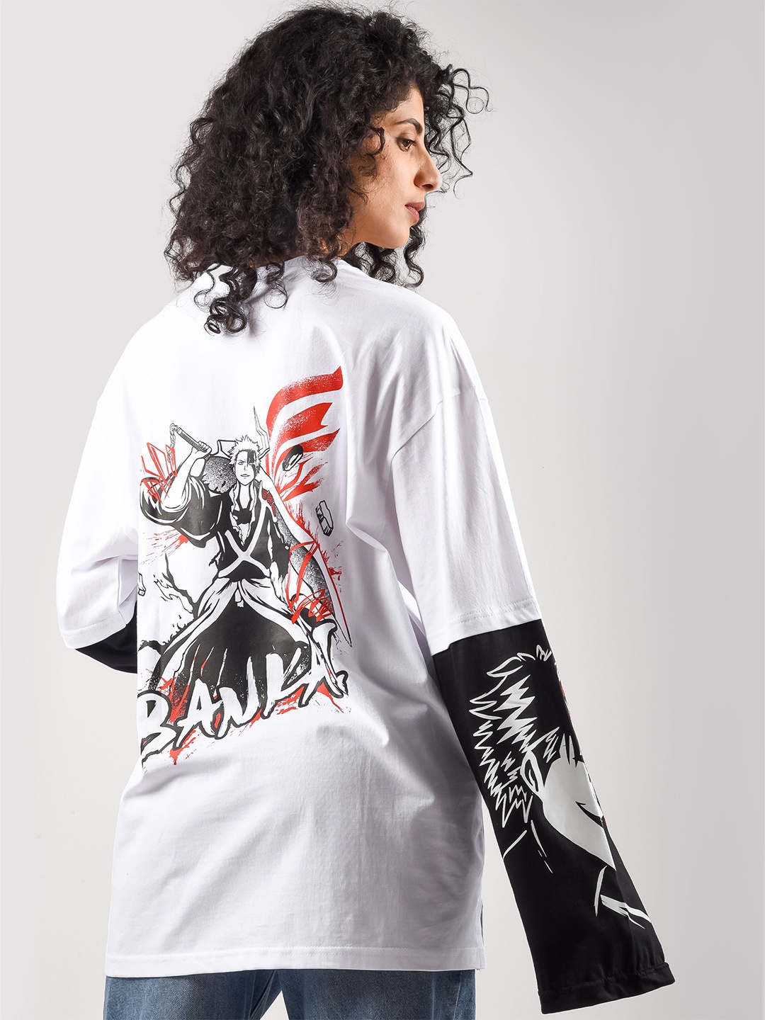 

COMICSENSE Anime Inspired Bleach Printed Bankai Cotton Full Sleeve Oversized Tshirt, White