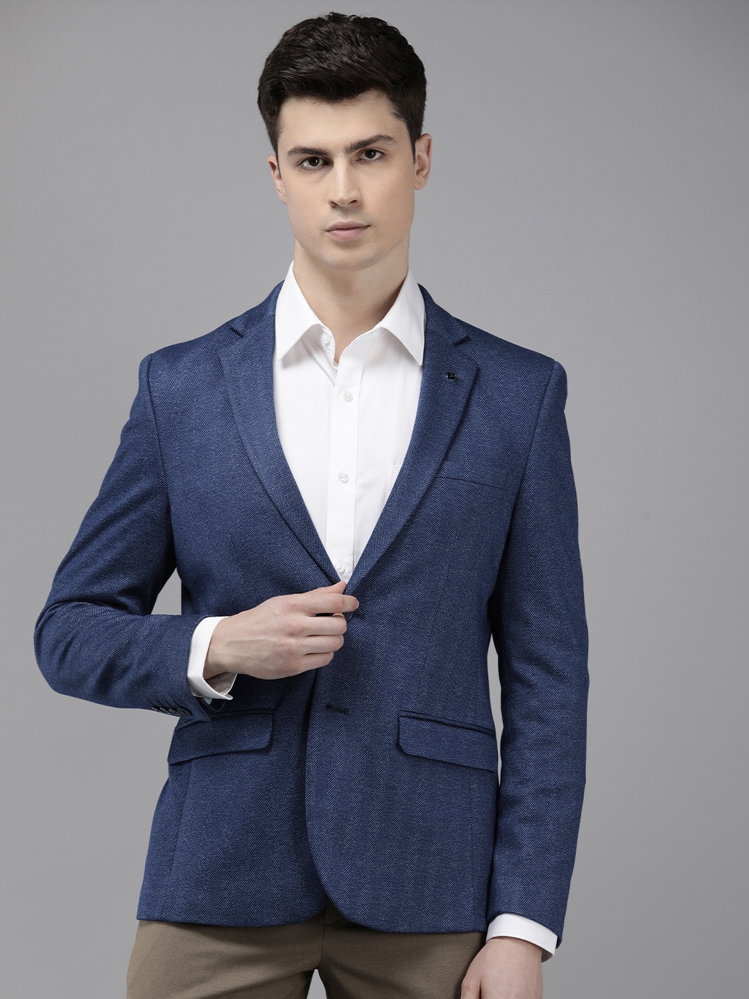 

Van Heusen Ultra Slim Fit Self Design Single-Breasted Formal Blazers, Blue