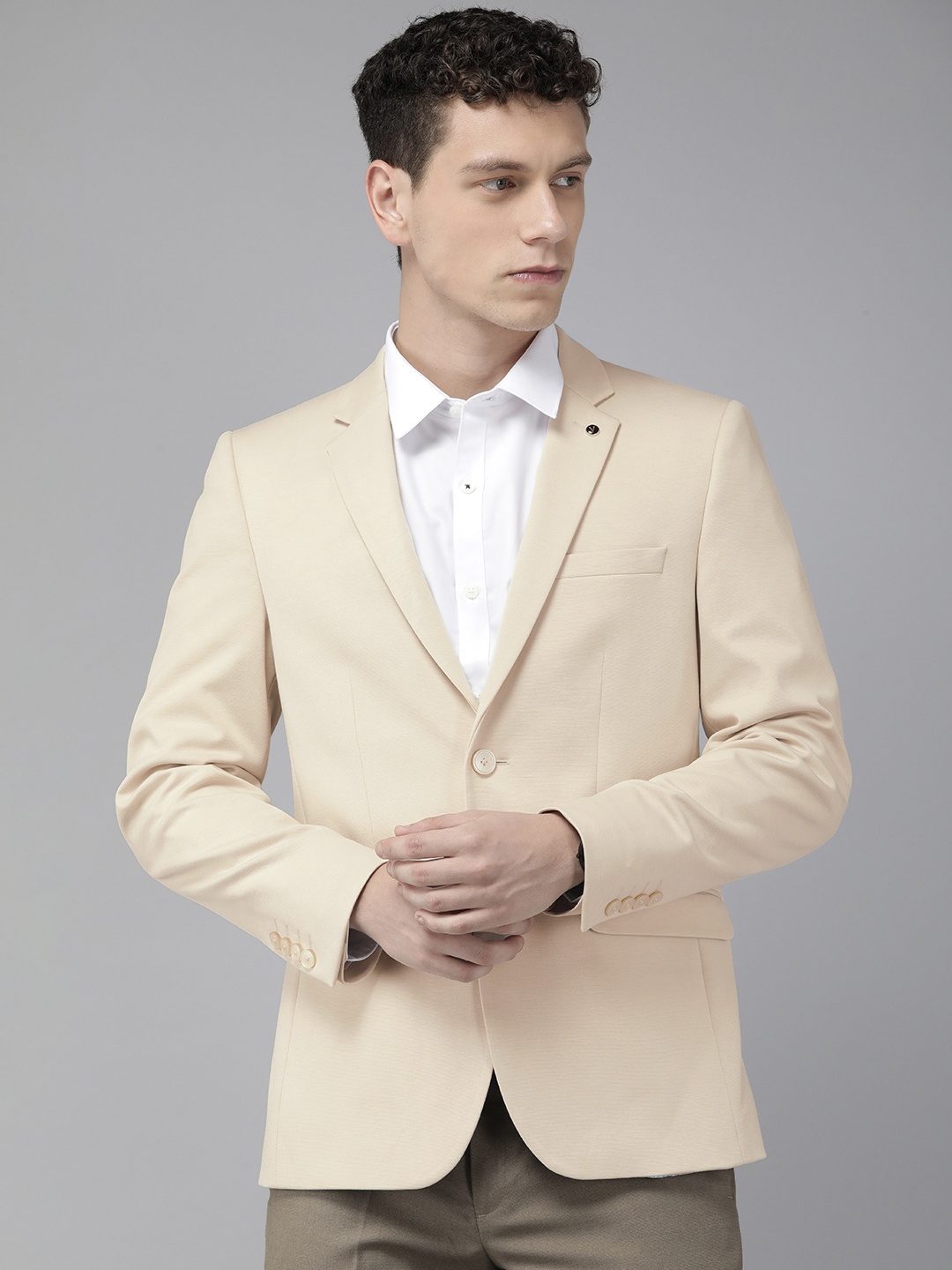 

Van Heusen Solid Super Slim Fit Single-Breasted Formal Blazers, Beige