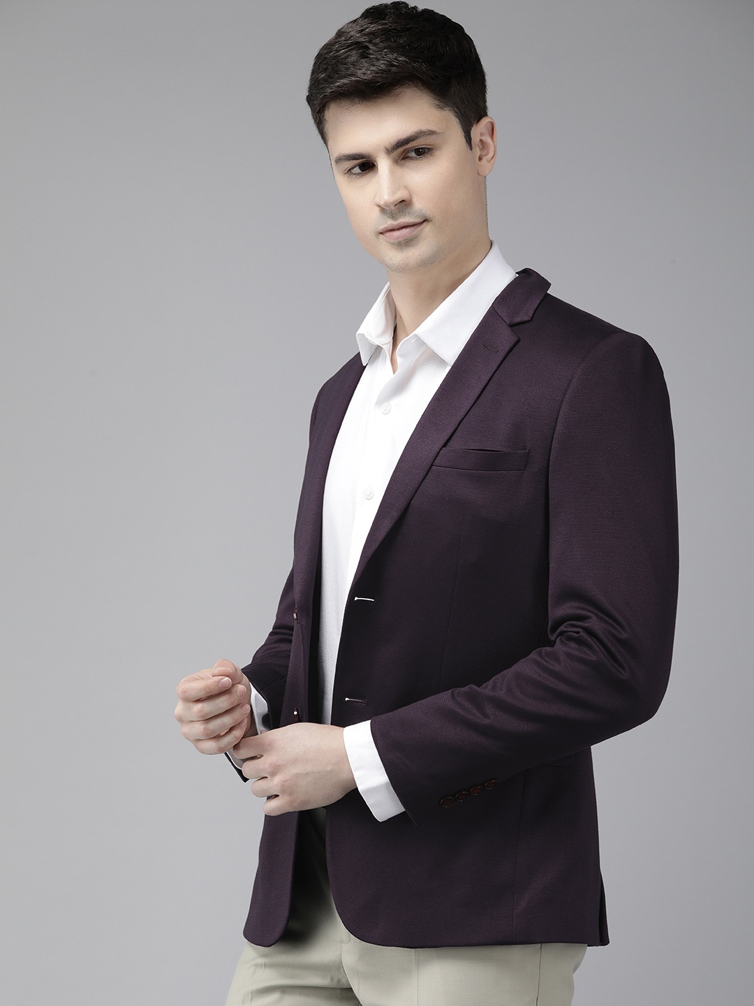 

Van Heusen Super Slim Fit Self-Design Formal Blazer, Purple