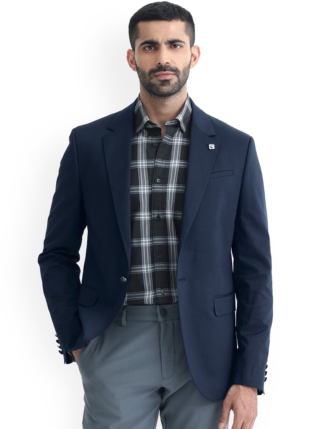 

RARE RABBIT Men Envest Tailored Fit Single-Breasted Blazer, Navy blue