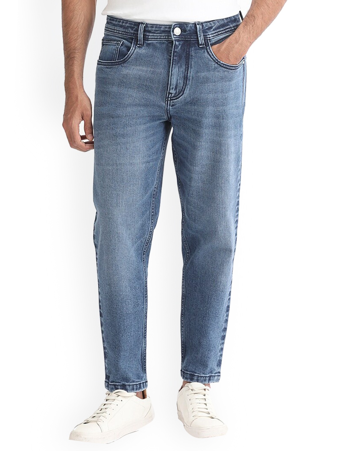 

RARE RABBIT Men Sam Carrot Fit Mid-Rise Cotton Stretchable Jeans, Blue