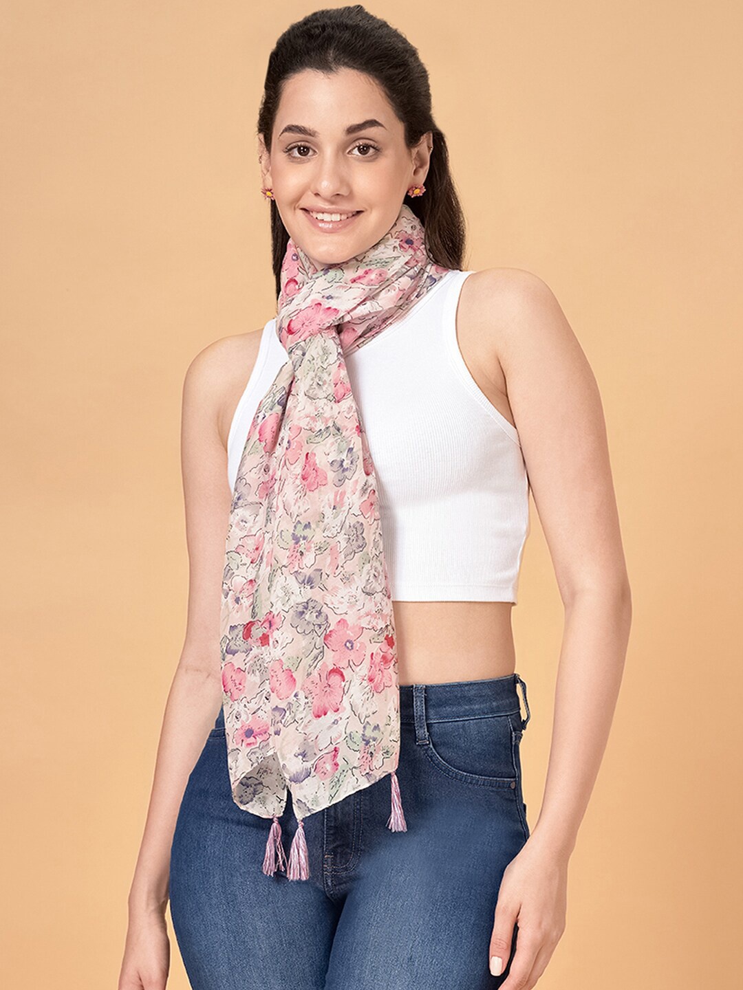 

Honey by Pantaloons Floral Printed Scarf, Pink