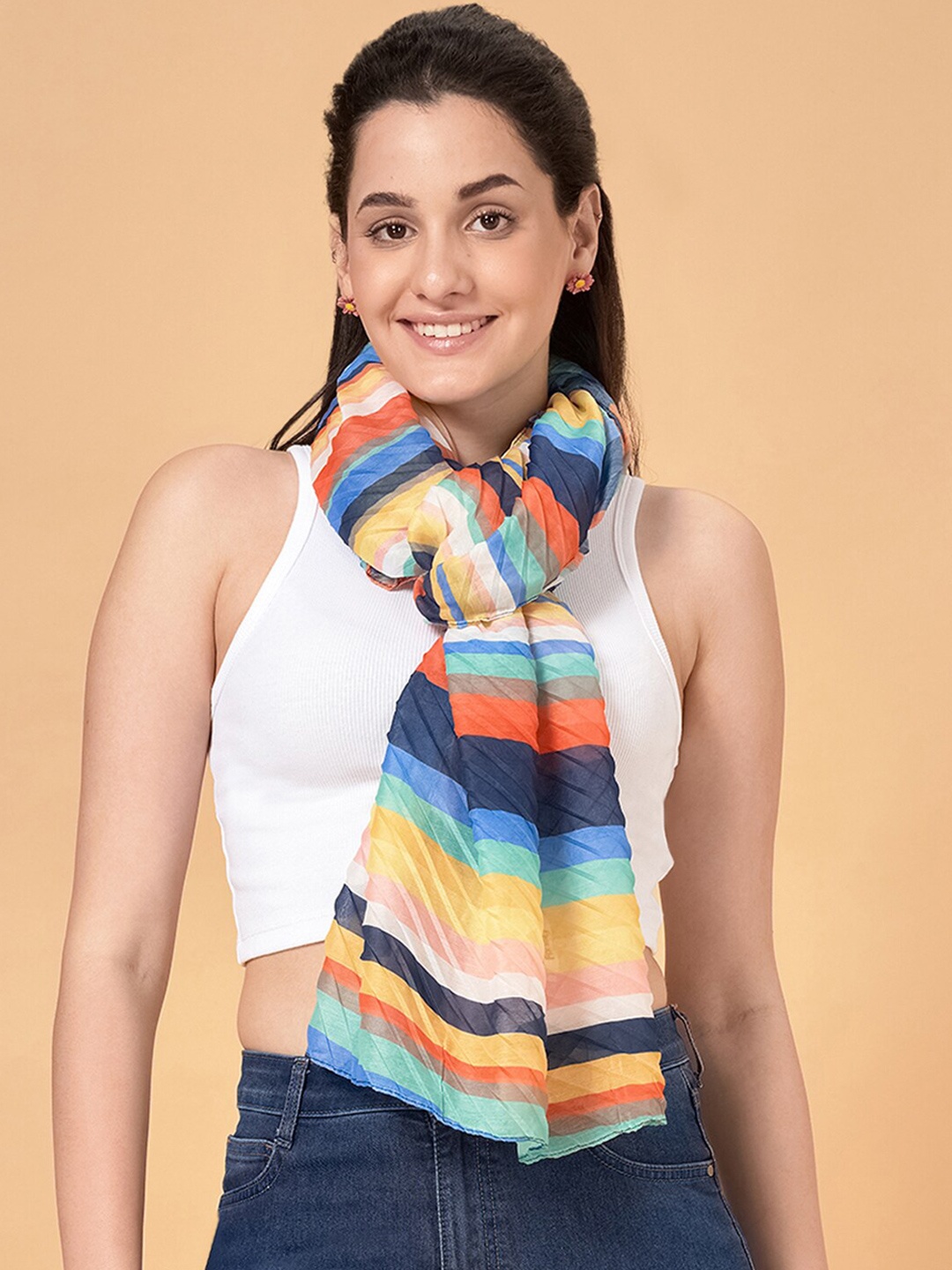 

Honey by Pantaloons Striped Printed Scarf, Orange