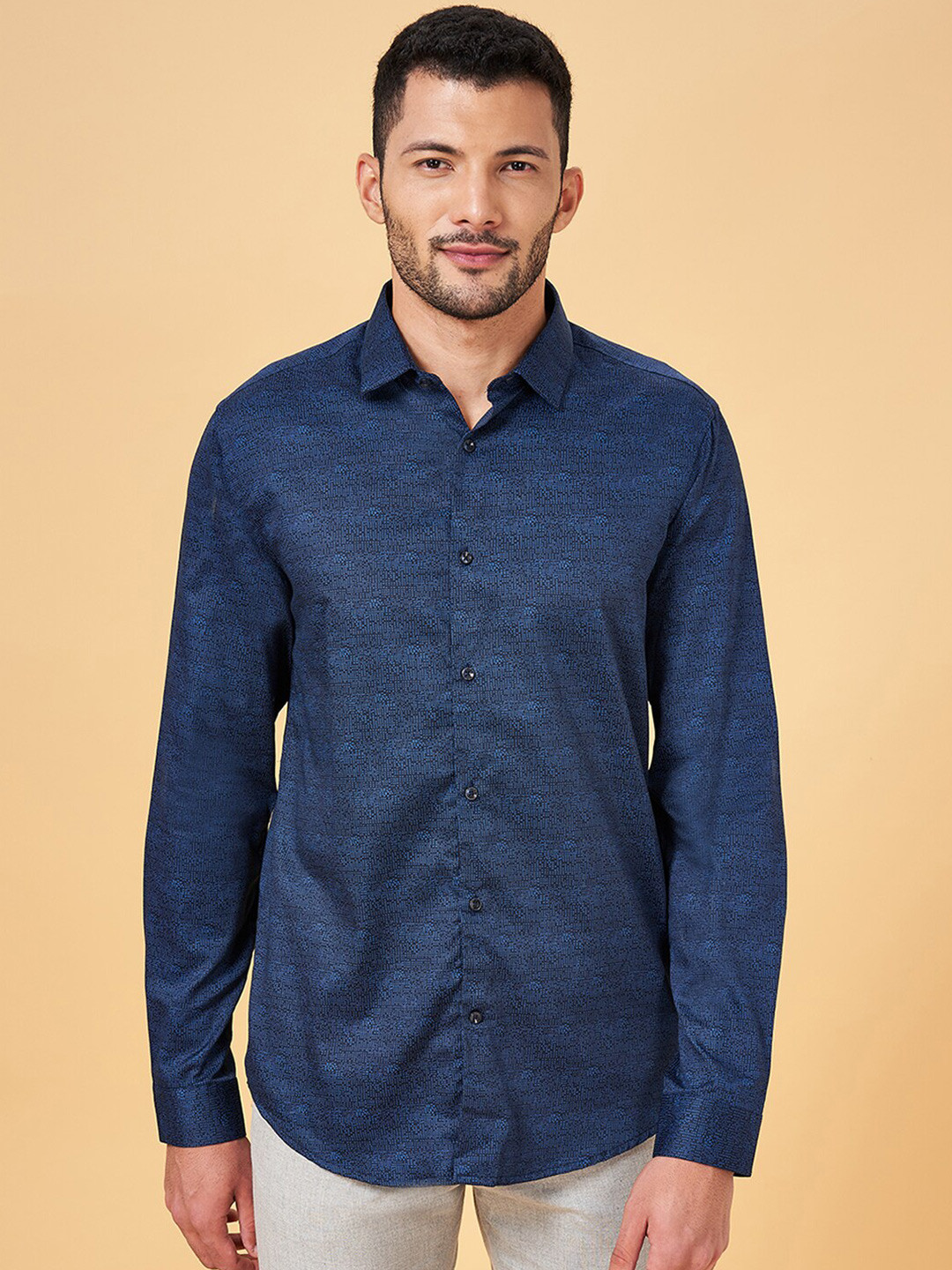 

BYFORD by Pantaloons Slim Fit Abstract Printed Cotton Formal Shirt, Navy blue