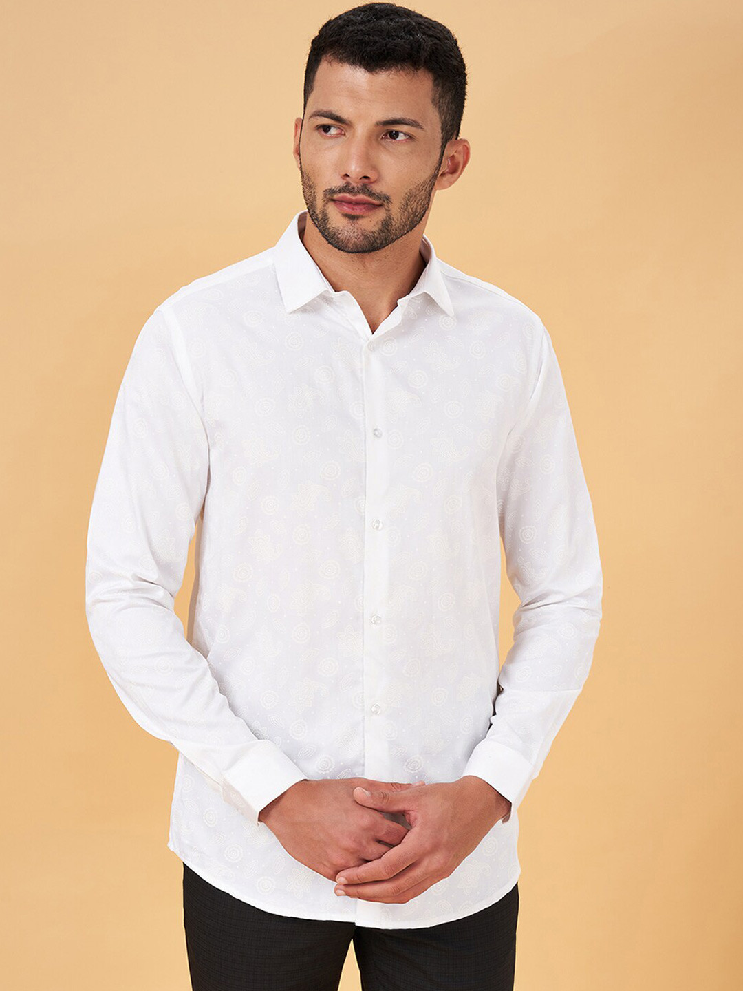 

BYFORD by Pantaloons Slim Fit Ethnic Motifs Printed Cotton Formal Shirt, White