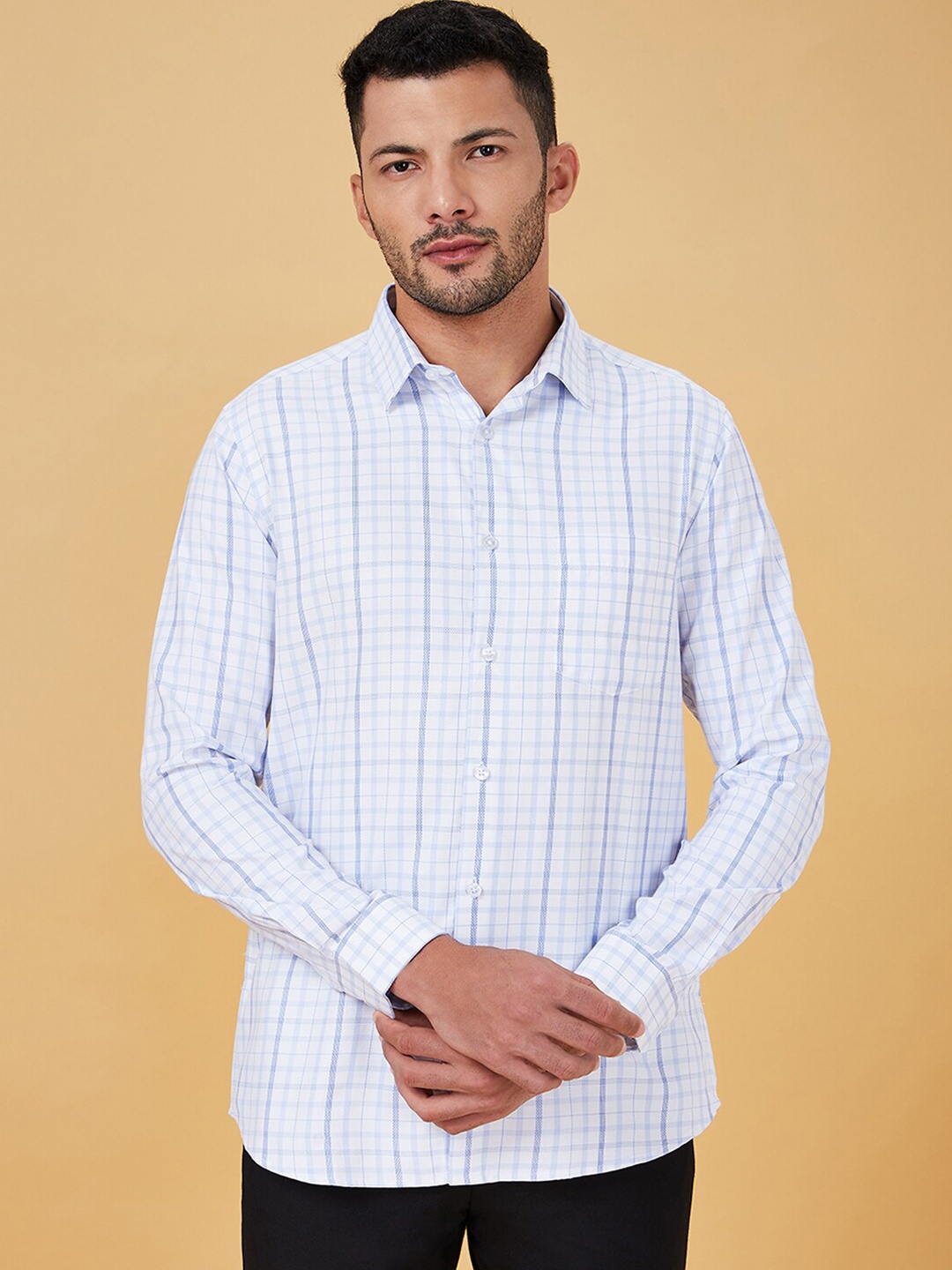 

BYFORD by Pantaloons Slim Fit Checked Cotton Formal Shirt, Blue