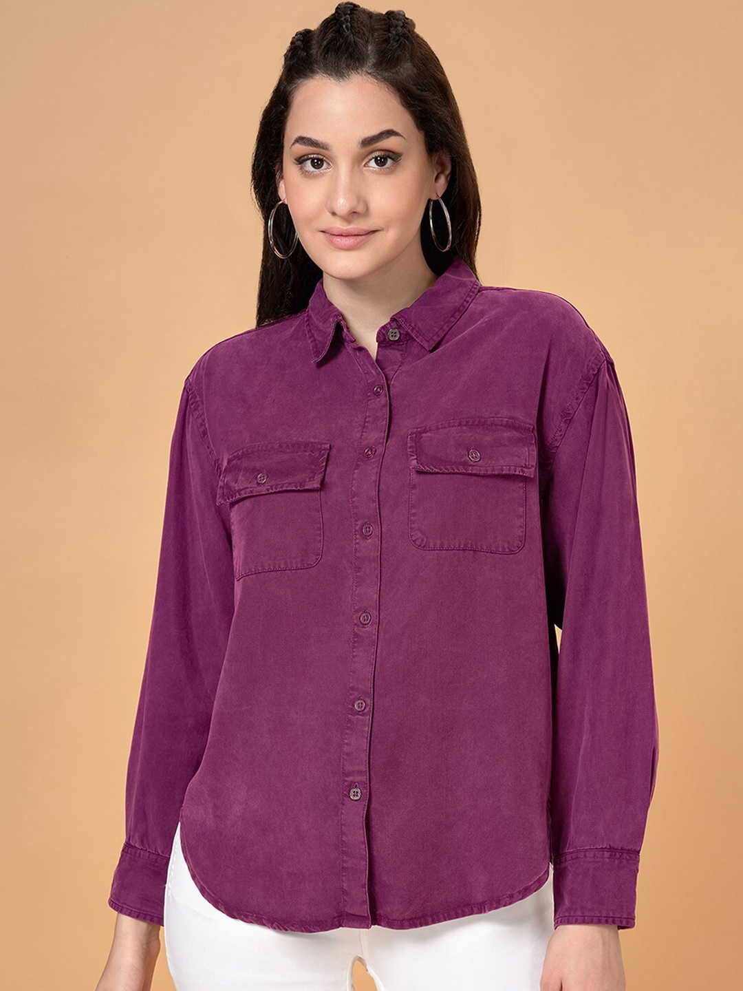 

SF JEANS by Pantaloons Spread Collar Casual Shirt, Purple