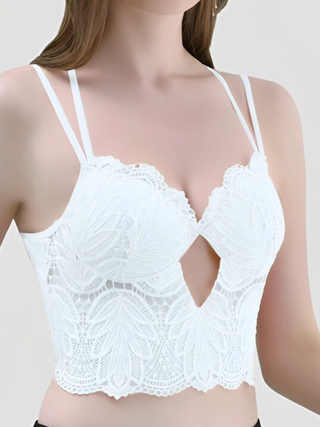 

FIMBUL Self Design Cotton Half Coverage Lightly Padded Bralette Bra With All Day Comfort, White