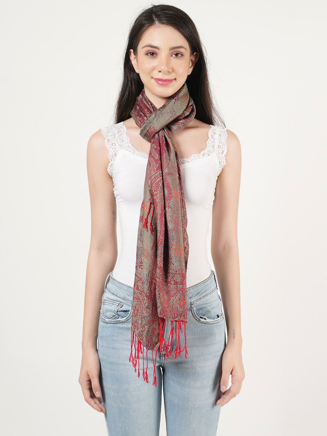 

MUFFLY Paisley Woven Design Shawl, Red