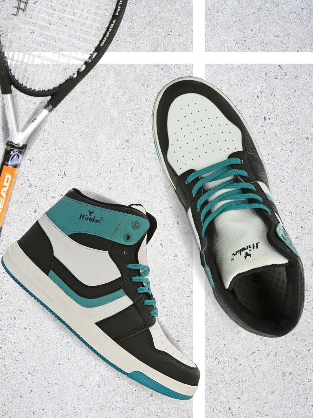 

HIROLAS Men Mid Top Colourblocked Lightweight Comfort Insole Sneakers, Teal