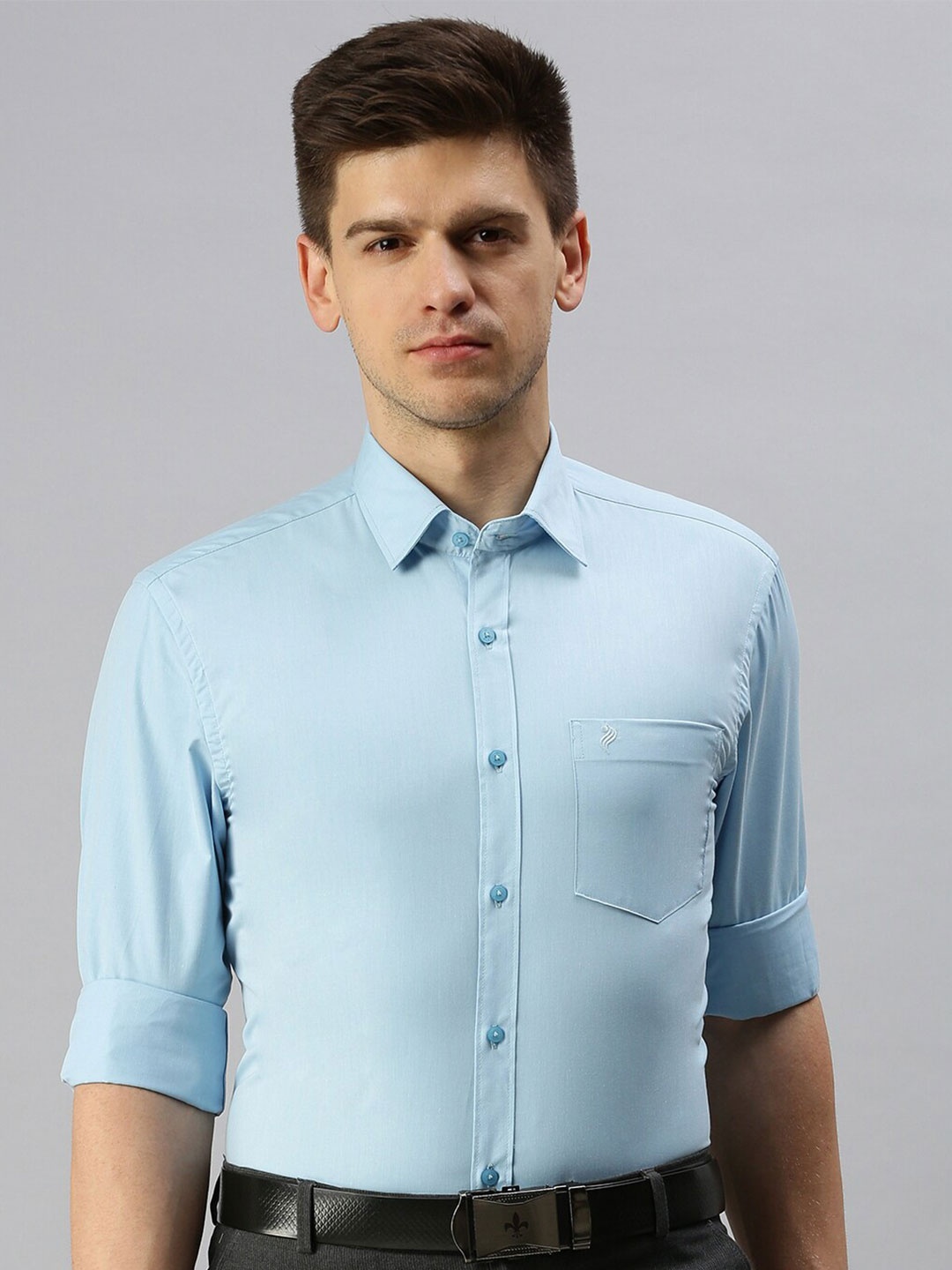 

ALAYA Spread Collar Long Sleeves Cotton Formal Shirt, Blue