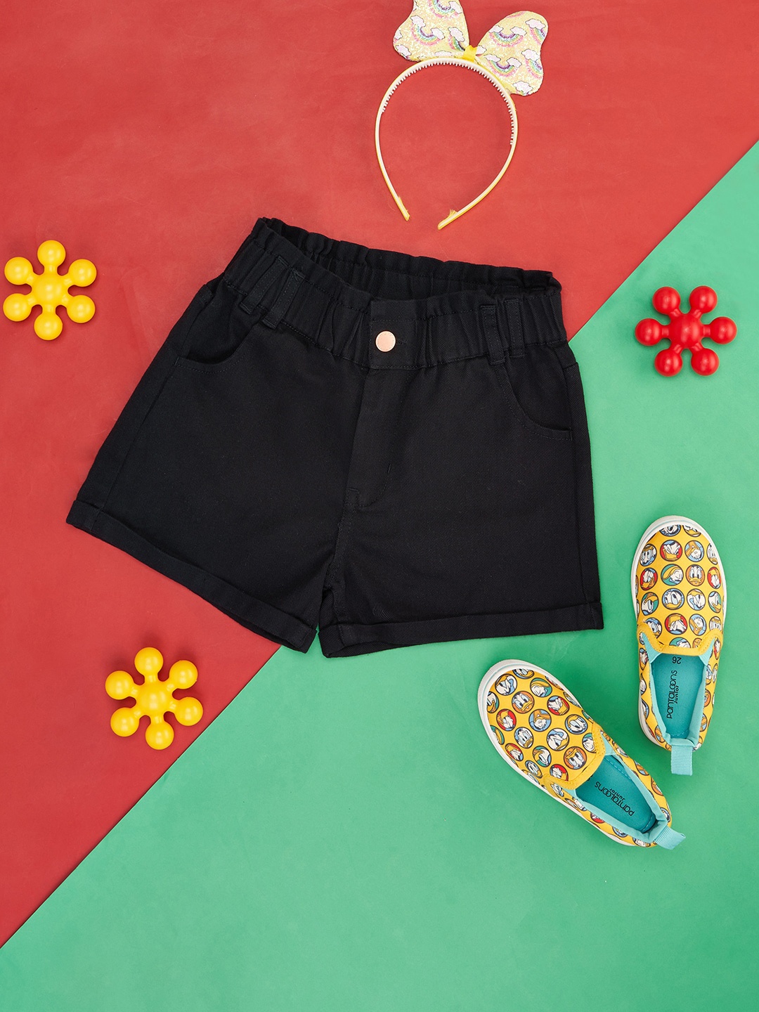 

Pantaloons Junior Girls Mid Rise Cotton Shorts, Black