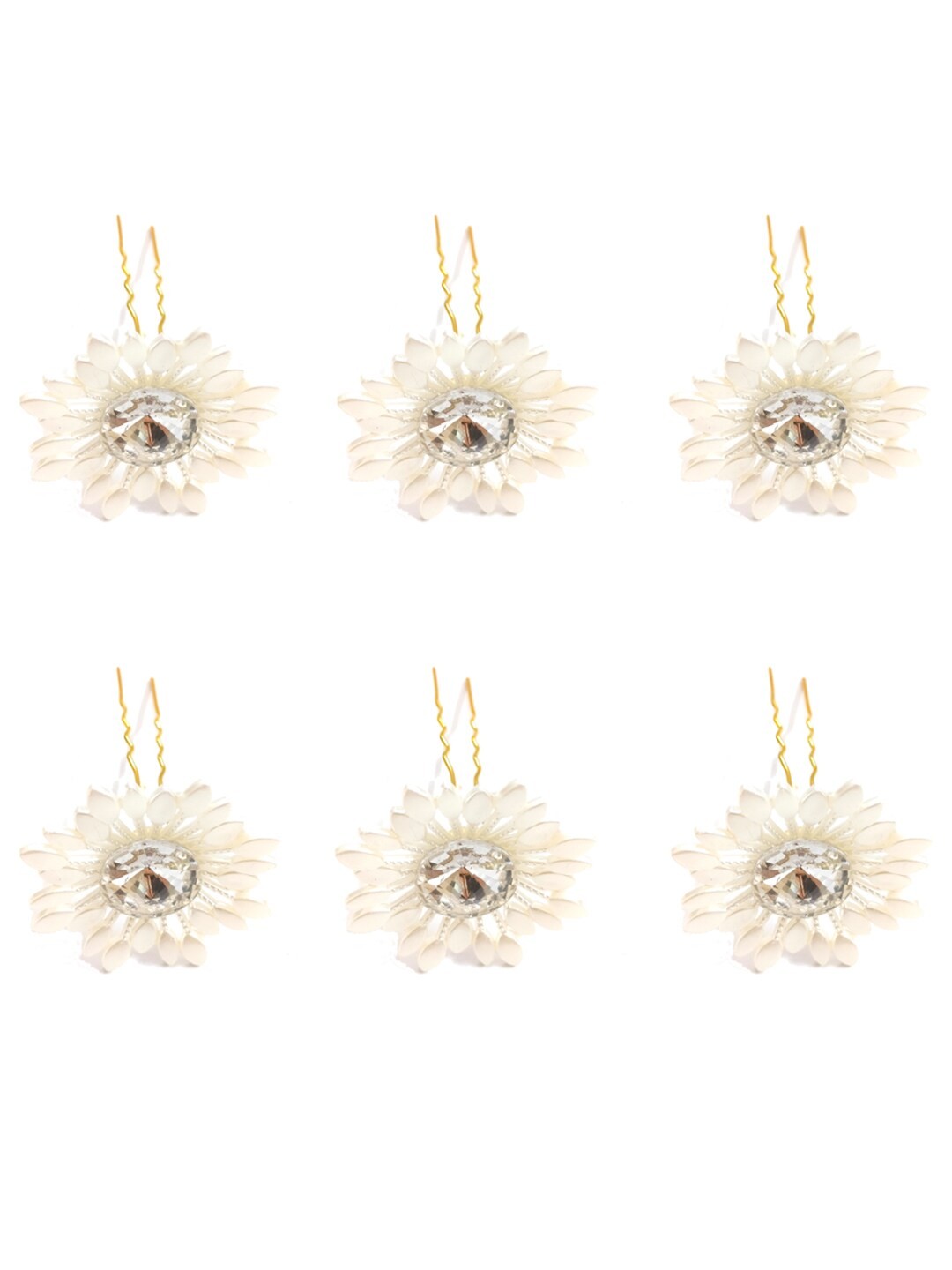 

Hair Flare Set of 6 Embellished U Pins, White