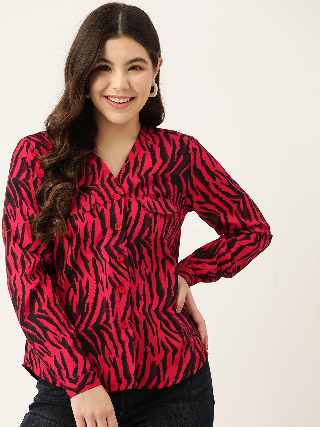 

DressBerry Animal Opaque Printed Casual Shirt, Red