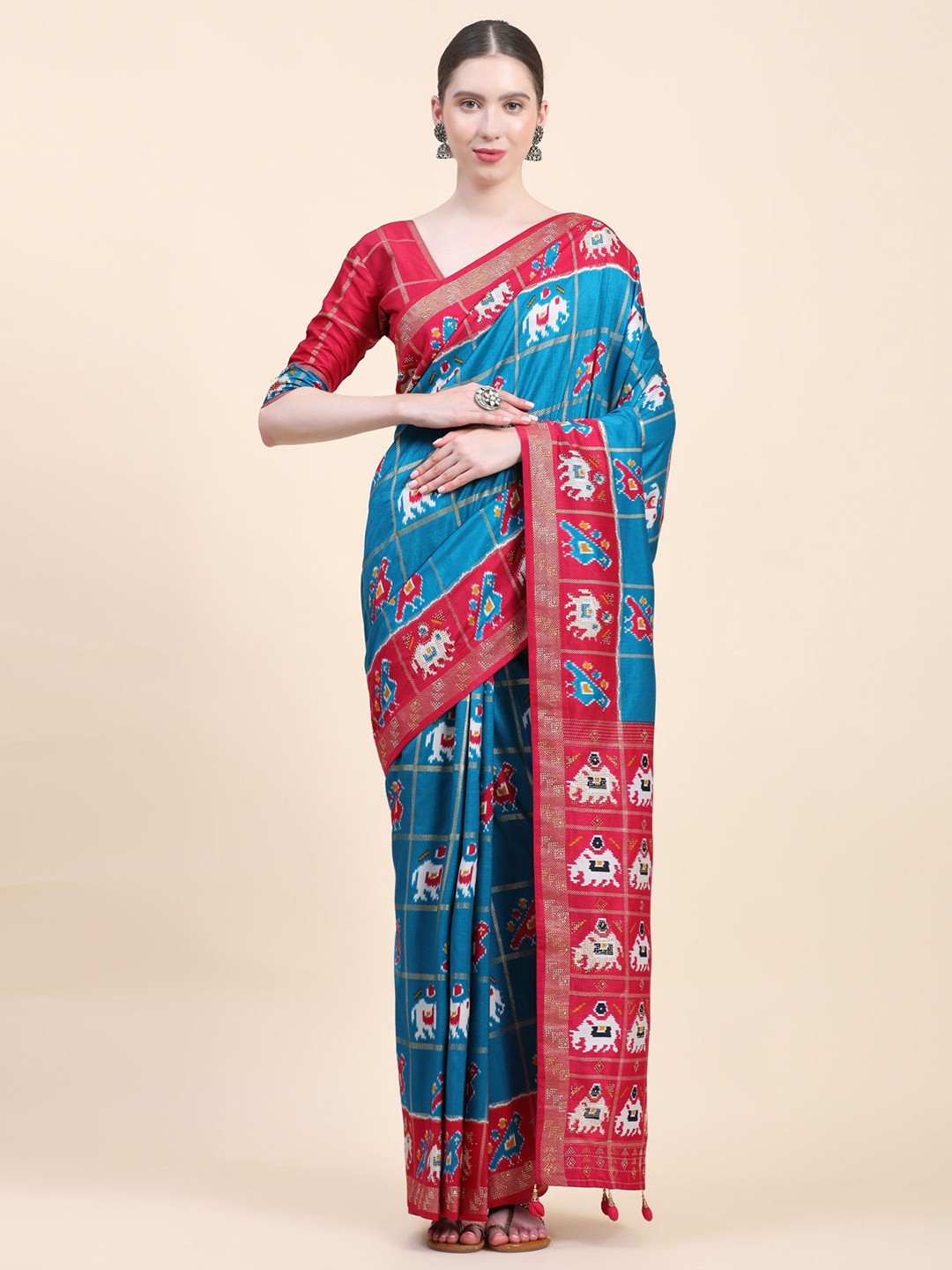 

Phenav Ethnic Motifs Pure Silk Patola Saree, Blue