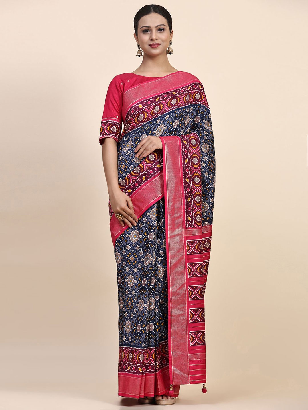 

Phenav Ethnic Motifs Zari Pure Silk Patola Saree, Blue