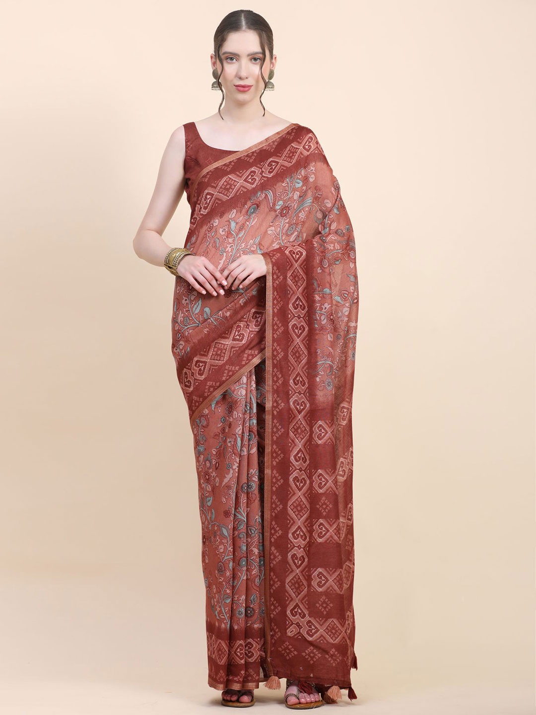 

Phenav Ethnic Motifs Printed Zari Pure Silk Saree, Maroon