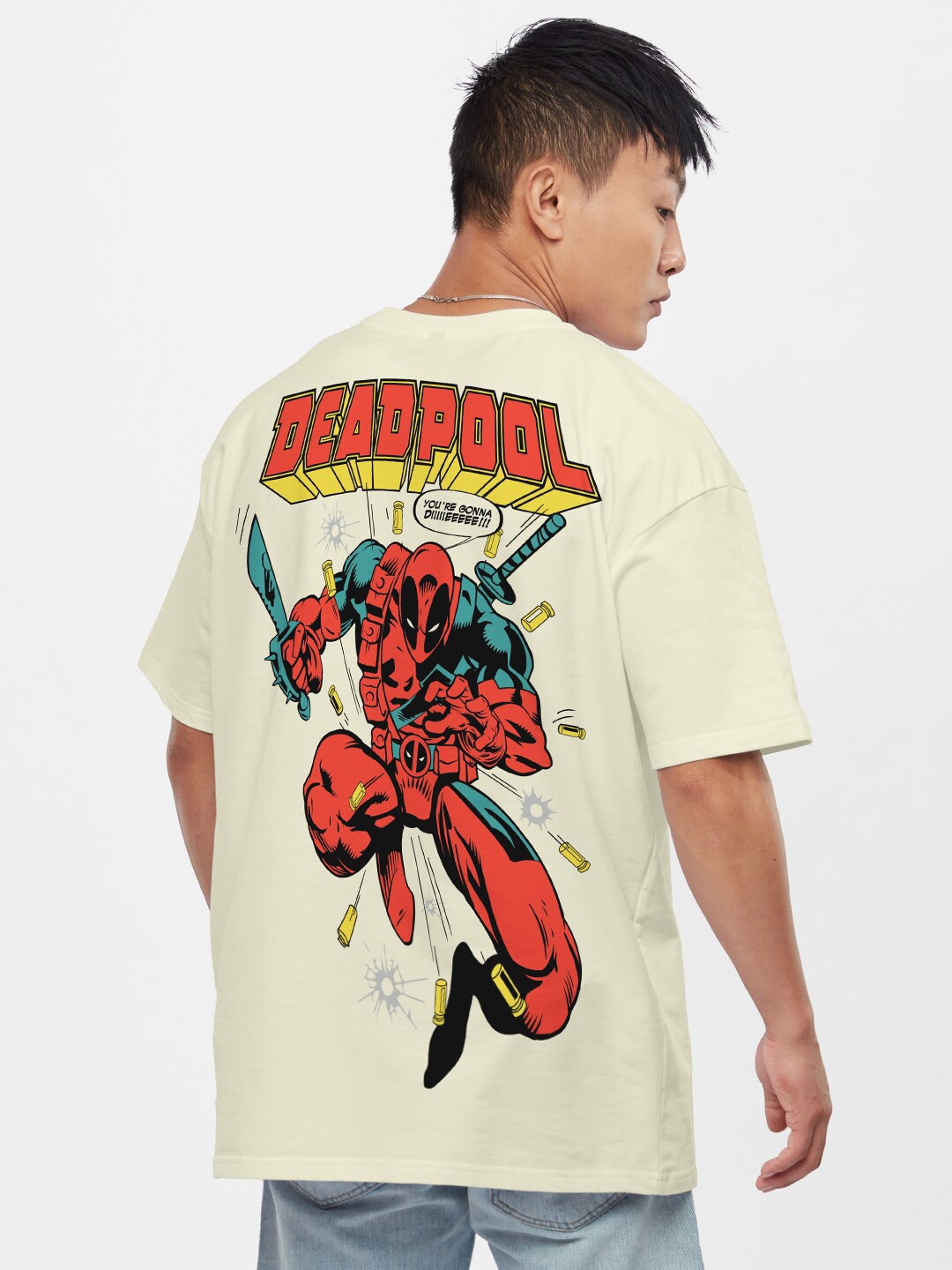 

The Souled Store Deadpool Printed Cotton Oversized T-shirt, Off white