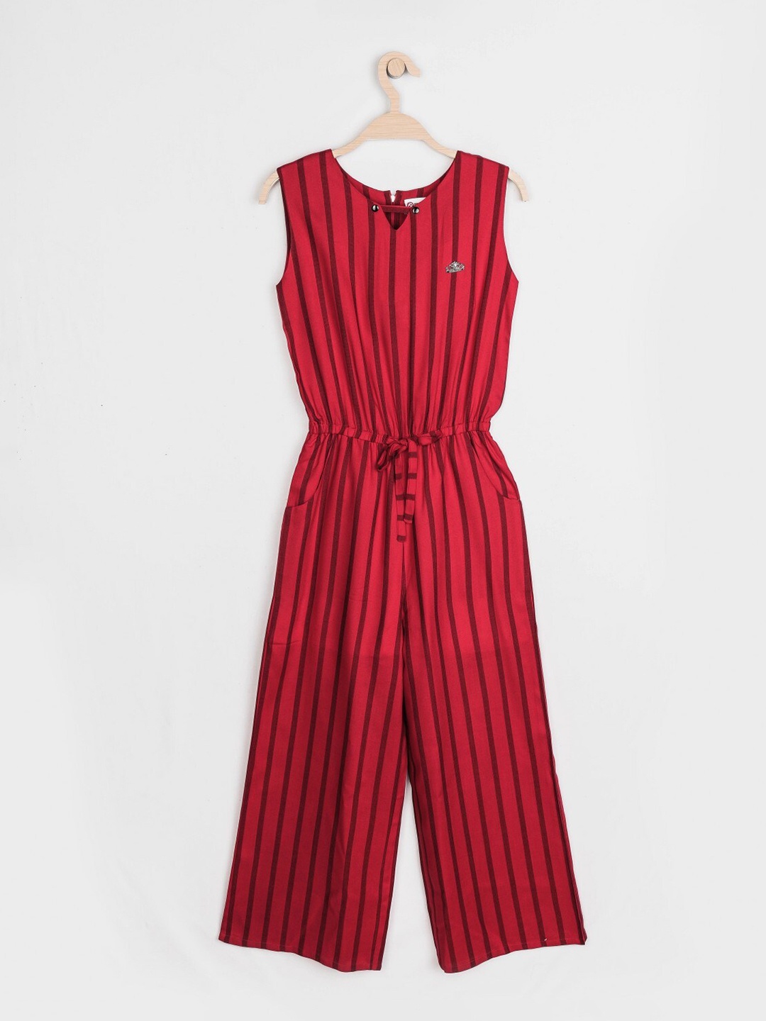 

Peppermint Girls Striped Waist Tie-Up Basic Jumpsuit, Red