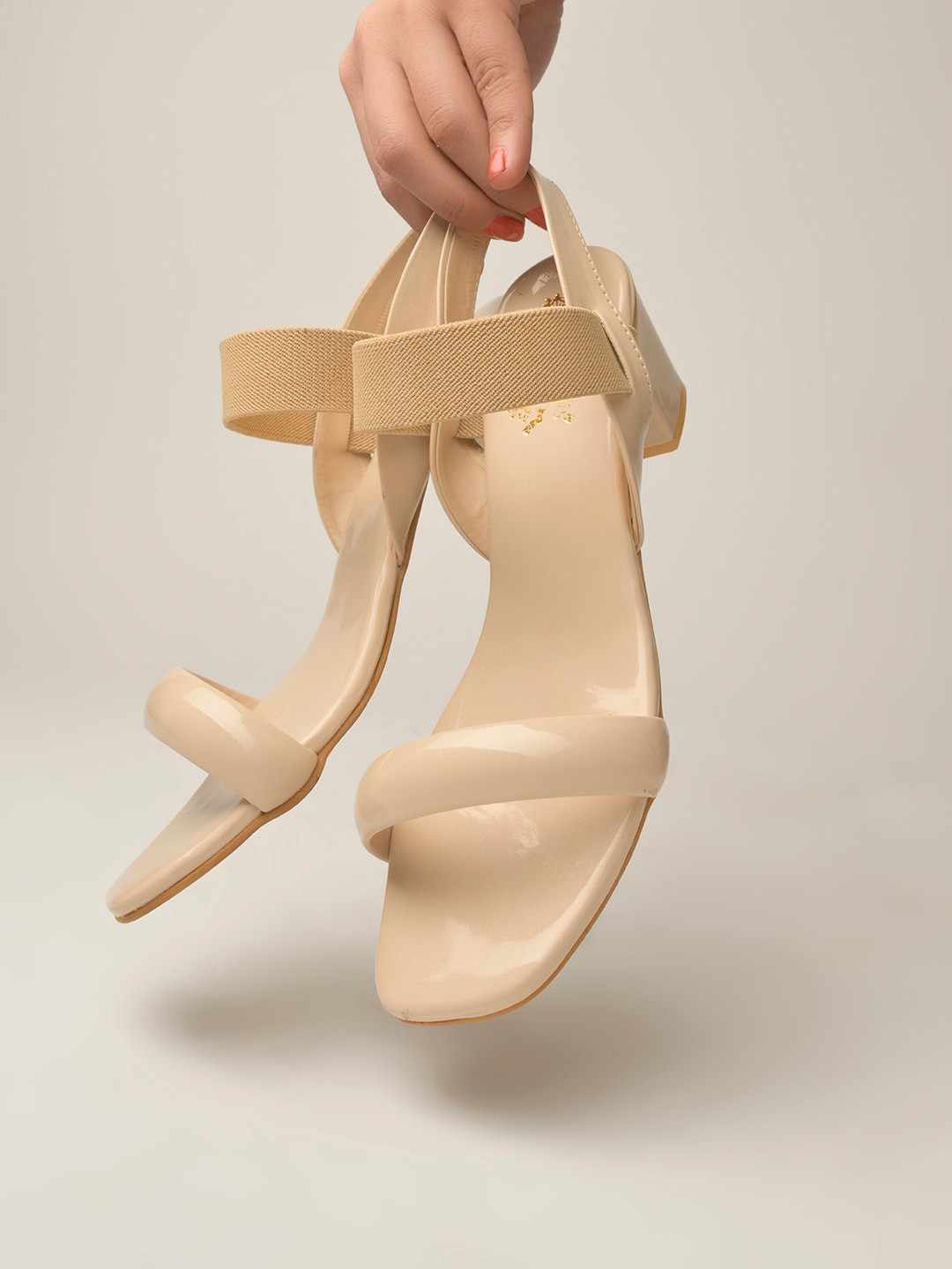 

Stylestry Open Toe Block Heels, Cream