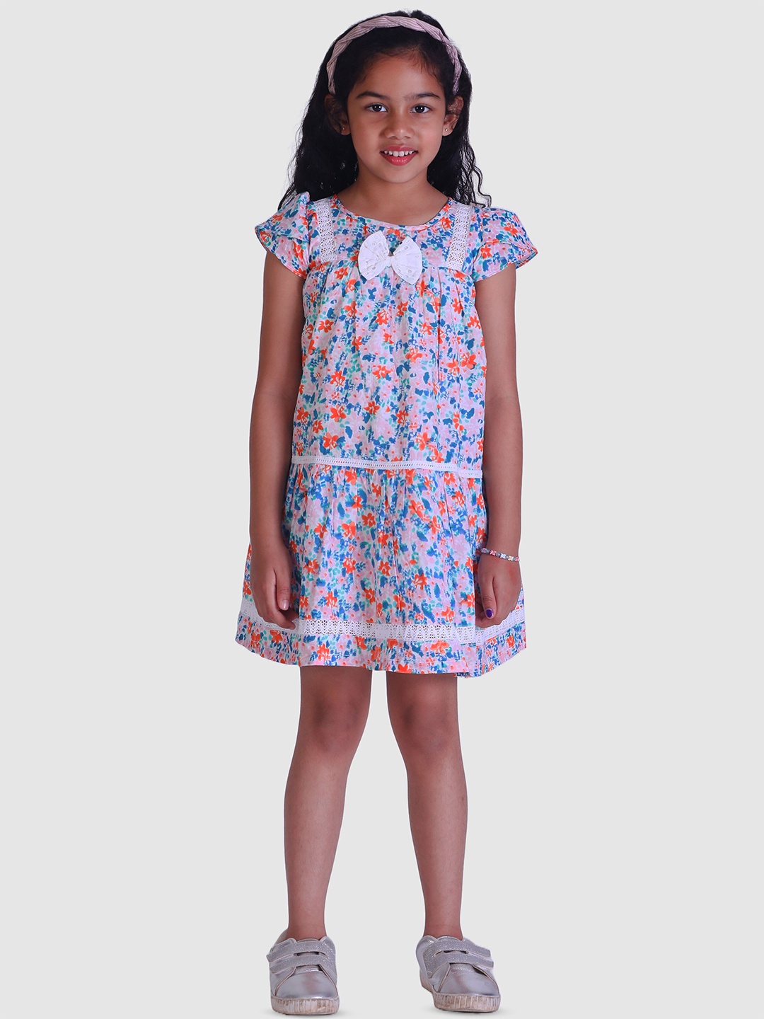 

Little Llama Girls Floral Printed Pure Cotton A-Line Dress, Pink