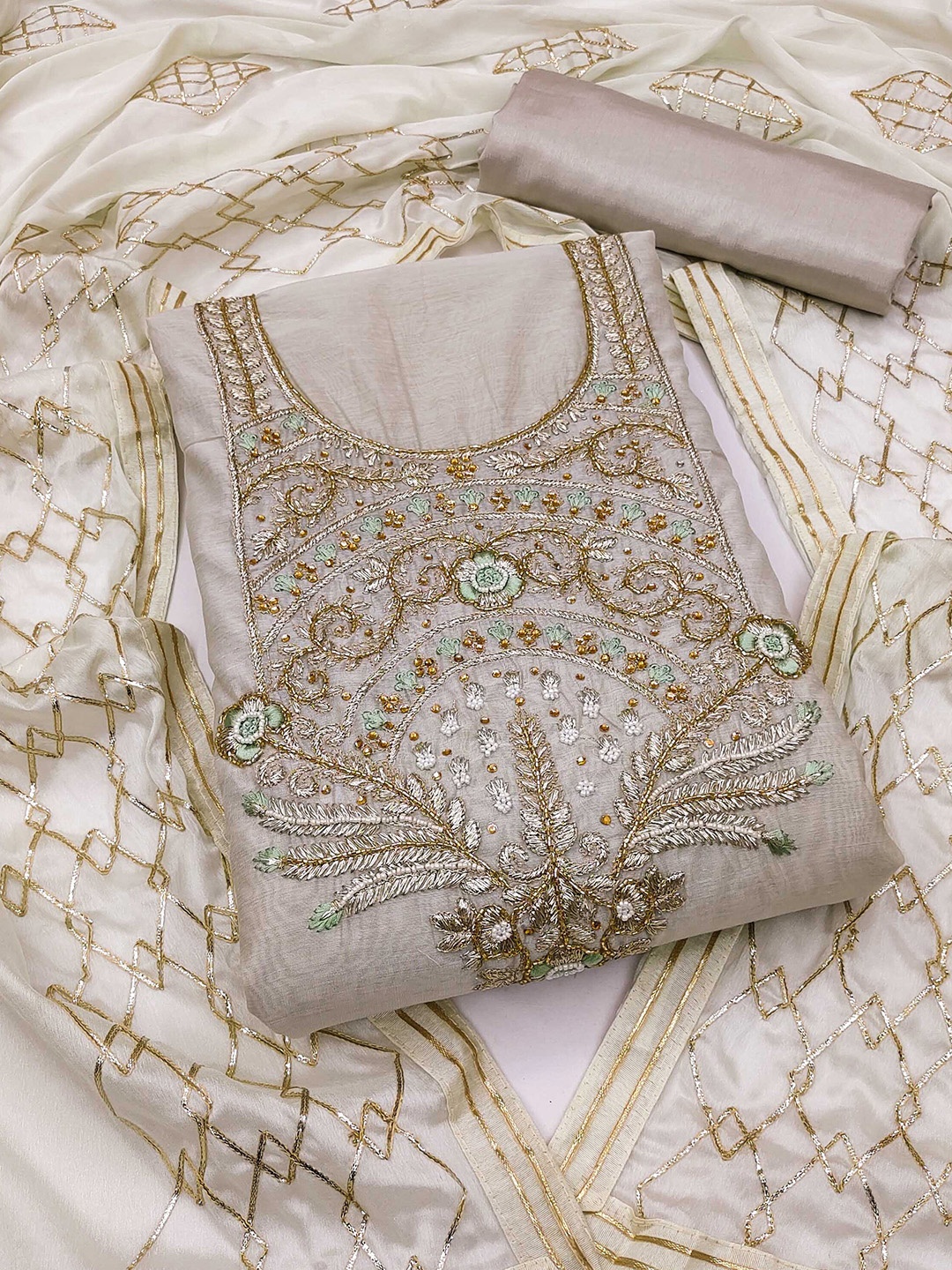 

KALINI Ethnic Motifs Embroidered Unstitched Dress Material, Grey
